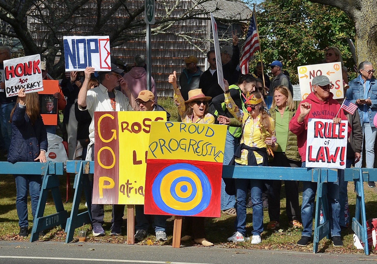 Demonstrators lined Pantigo Road in East Hampton on Saturday for 