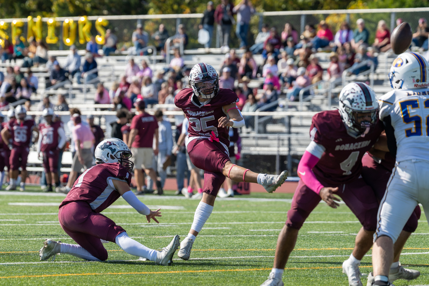 East Hampton senior Manny Morales kicks. RON ESPOSITO