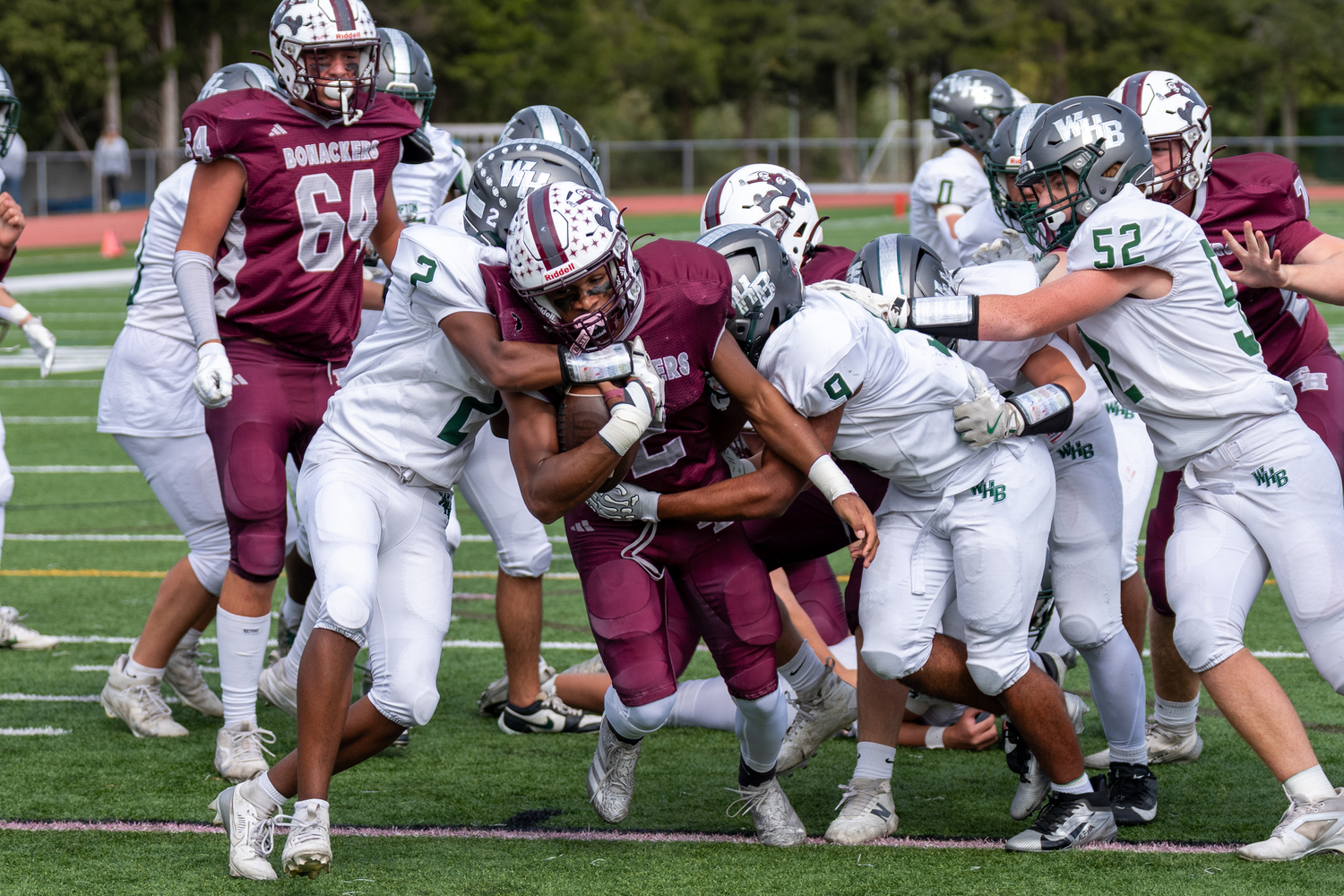 Bridgehampton senior Jai Feaster crosses the goal line for the first score of Saturday's game.  RON ESPOSITO