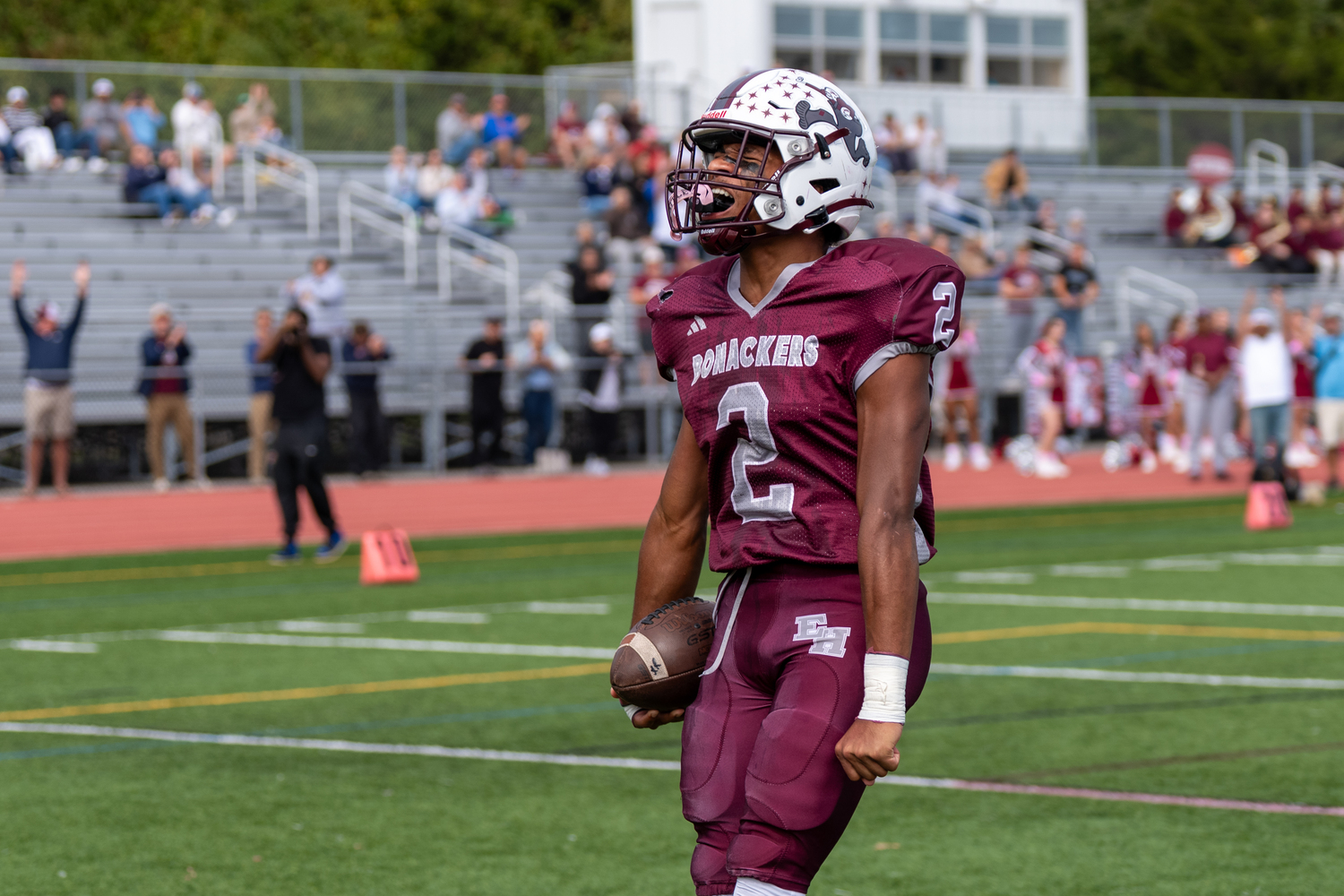 Jai Feaster is amped up after scoring the game's first touchdown.  RON ESPOSITO