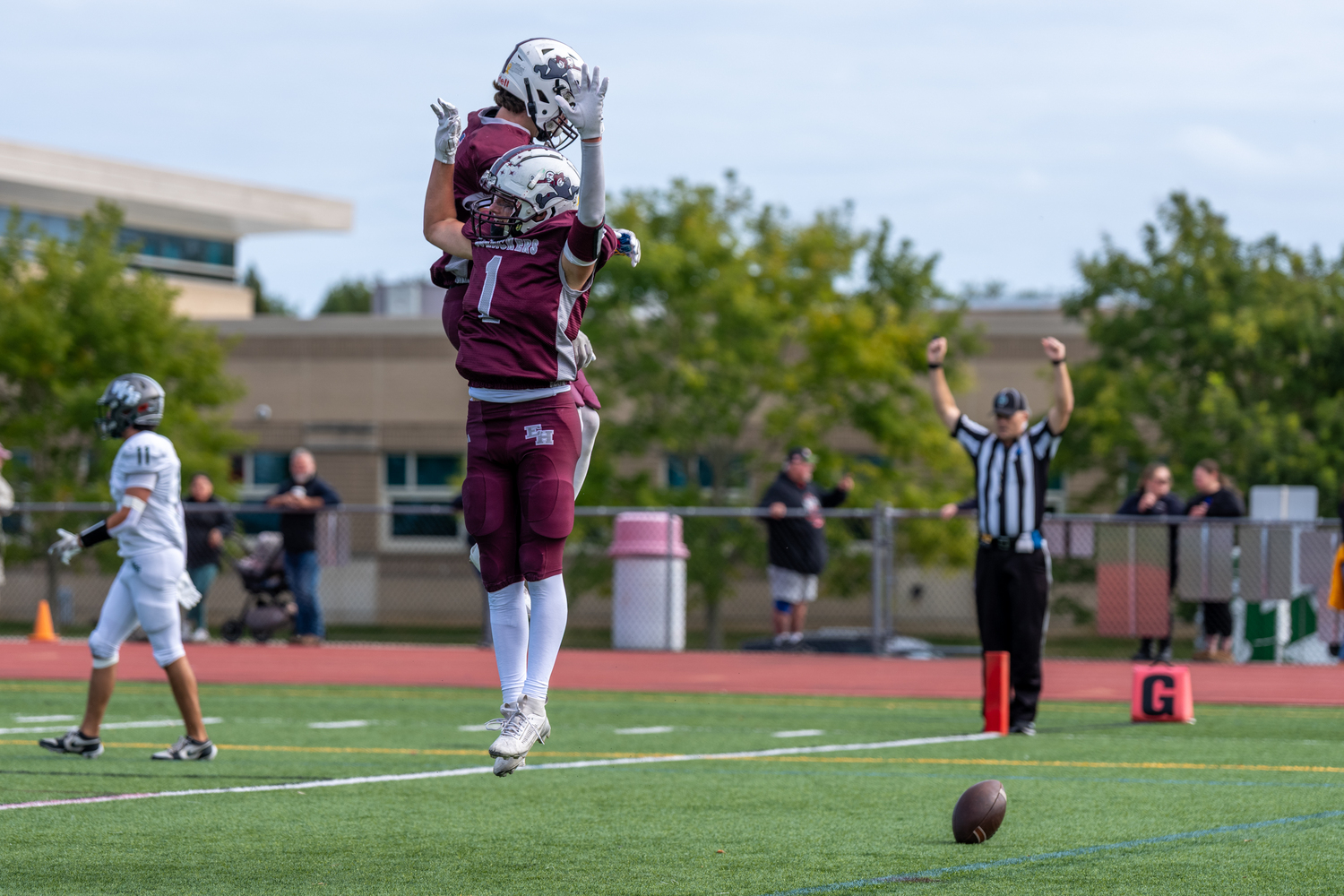 The Bonackers has a good amount of celebrating to do in their 27-7 home victory over Westhampton Beach on Saturday, their first victory over the Hurricanes in 16 years.  RON ESPOSITO