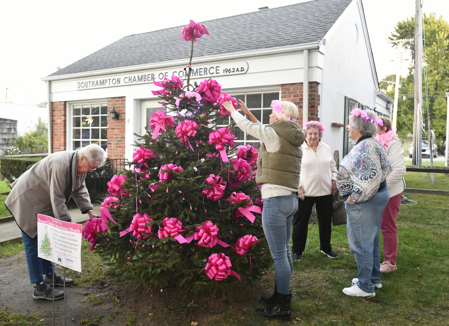 The annual pink tree lighting in honor of Breast Cancer Awareness Month was held on October 1 at the Southampton chamber of Commerce.  DANA SHAW