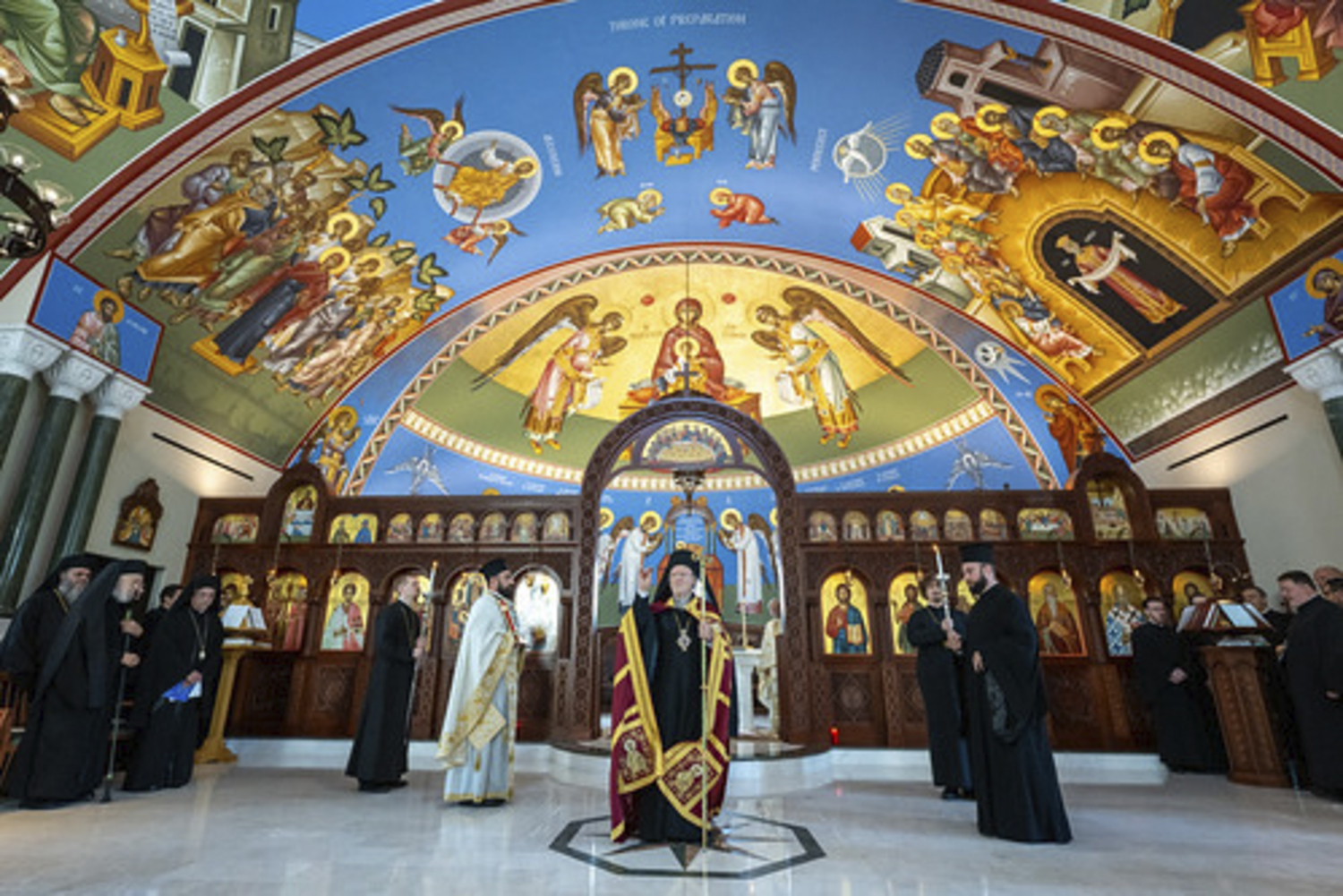 His All-Holiness Ecumenical Patriarch Bartholomew, the global leader of the Greek Orthodox Church, celebrated the Divine Liturgy at Dormition of the Virgin Mary Greek Orthodox Church of the Hamptons last week during his visit to the area. He conferred the title Megas Protoprebyteros of the Holy and Great Church of Christ upon Father Alexander Karloutsos and elevatd the church to the status of Cathedral.    Courtesy Dormition of the Virgin Mary Greek Orthodox Church of the Hamptons