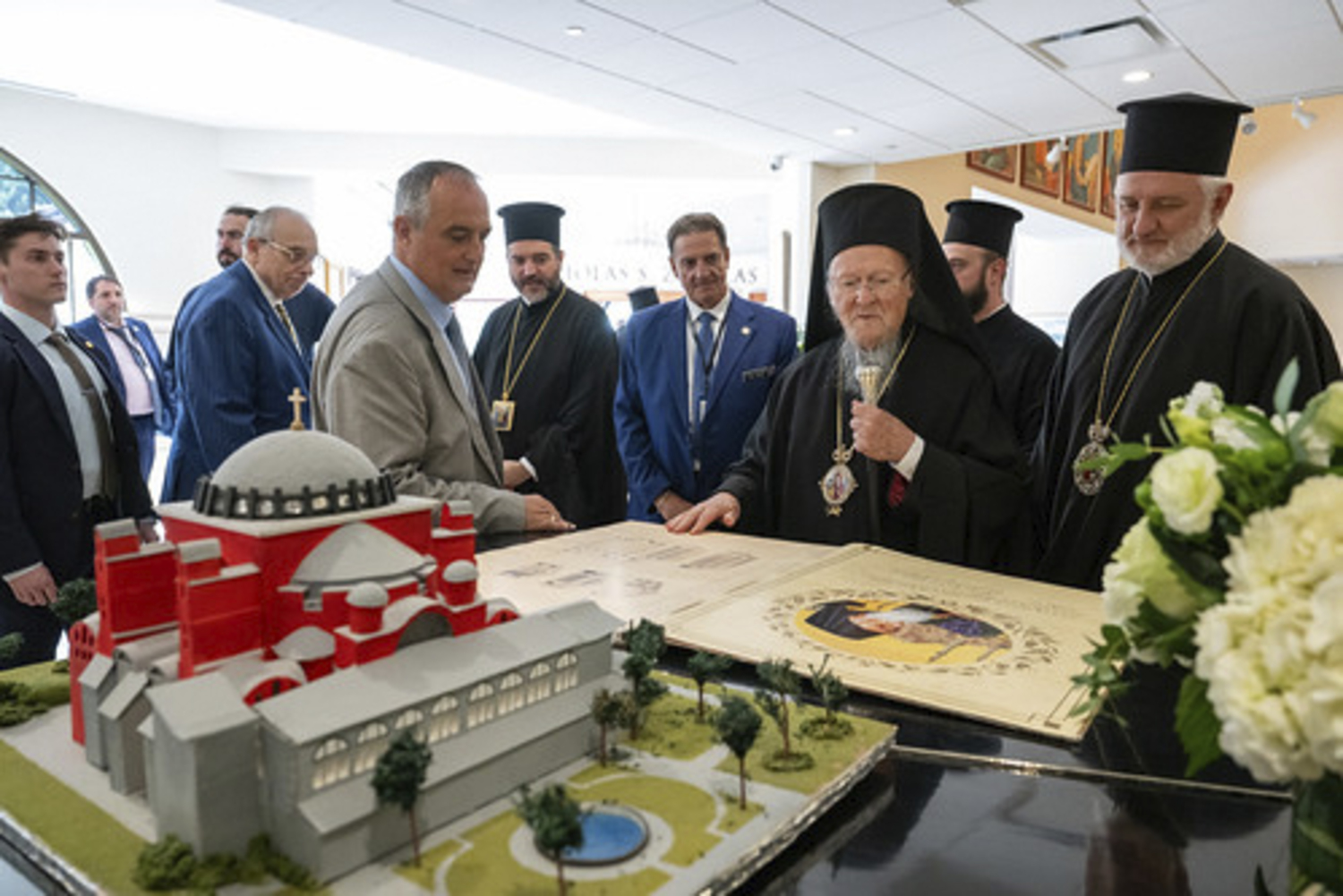 His All-Holiness Ecumenical Patriarch Bartholomew, the global leader of the Greek Orthodox Church, celebrated the Divine Liturgy at Dormition of the Virgin Mary Greek Orthodox Church of the Hamptons last week during his visit to the area. He conferred the title Megas Protoprebyteros of the Holy and Great Church of Christ upon Father Alexander Karloutsos and elevatd the church to the status of Cathedral.    Courtesy Dormition of the Virgin Mary Greek Orthodox Church of the Hamptons