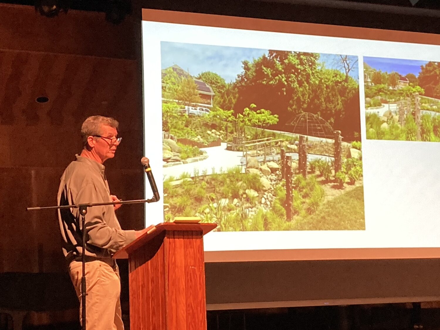 Mark Antilety speaks about rain gardens at the Southampton Cultural Center on September 12. KELLY ANN SMITH
