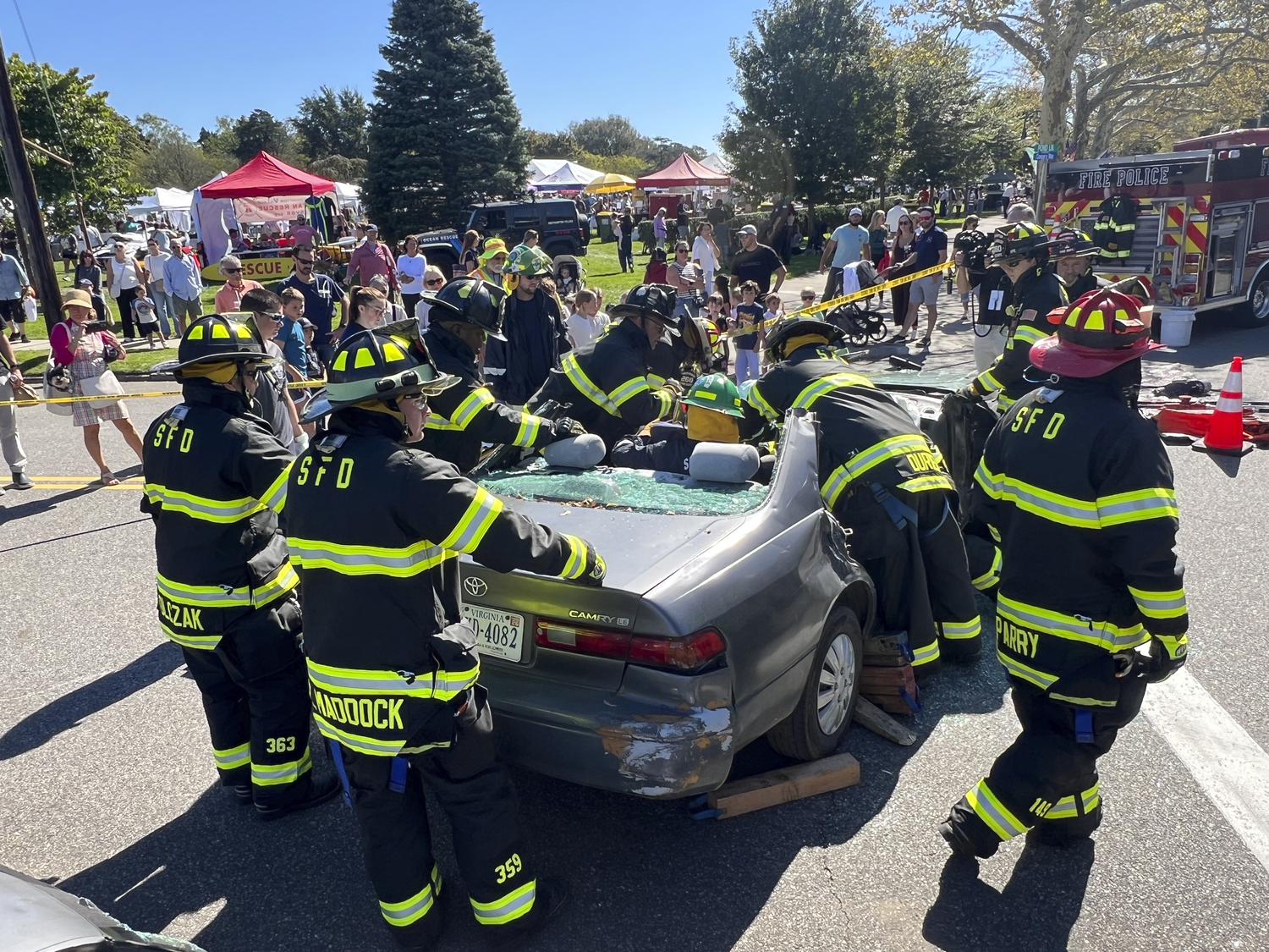 The Southampton Fire Department demonstrates a vehicle rescue at Southamptonfest on Saturday.