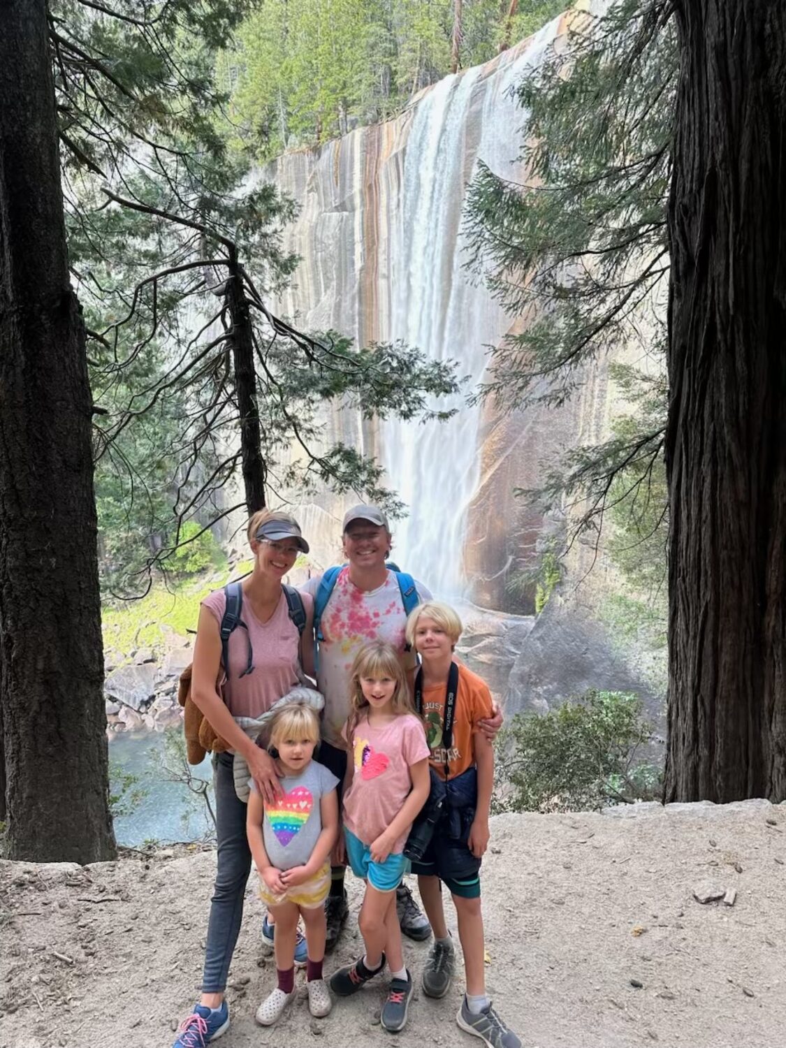 Jen Skilbred, her husband, Nate Woiwode, and their children at Yosemite National Park during their 15-month cross country trip.