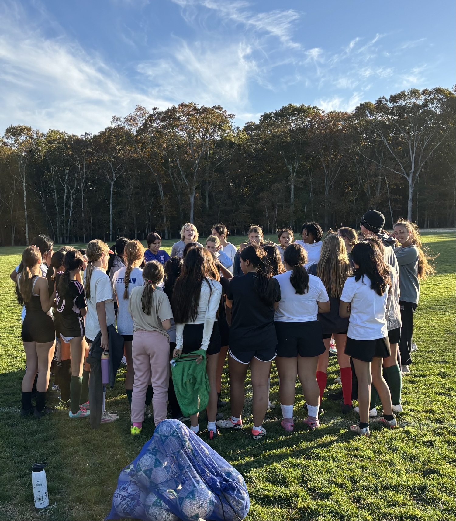 The East Hampton girls varsity soccer team practices at Springs School. JACK GRAVES