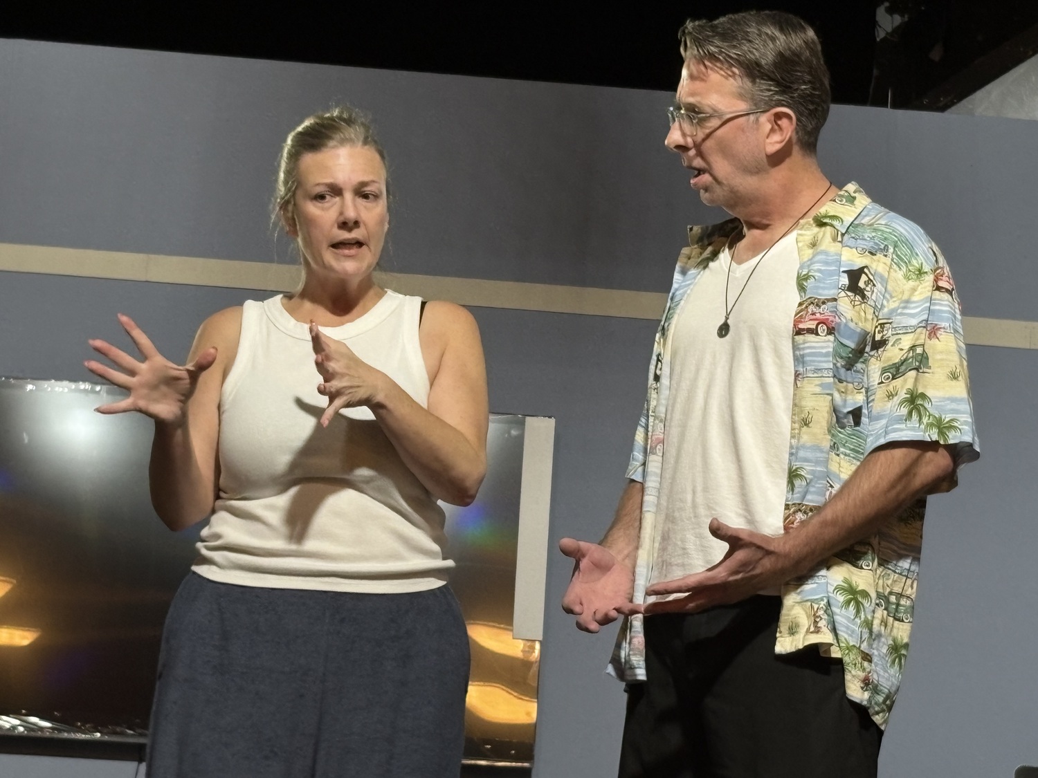 Lindsey Sanchez and Jason Moreland rehearse for Hampton Theatre Company's staging of 