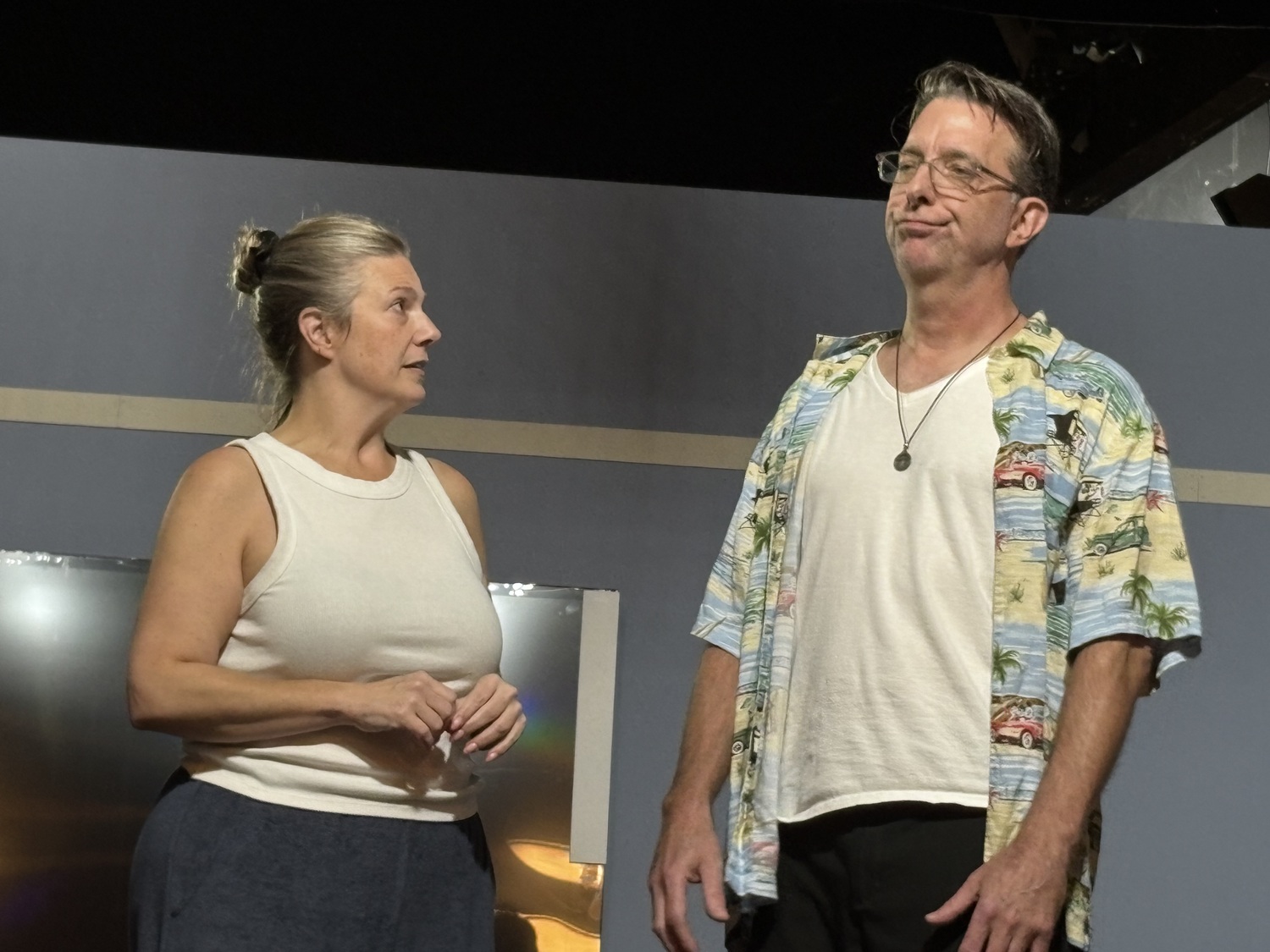 Lindsey Sanchez and Jason Moreland rehearse for Hampton Theatre Company's staging of 