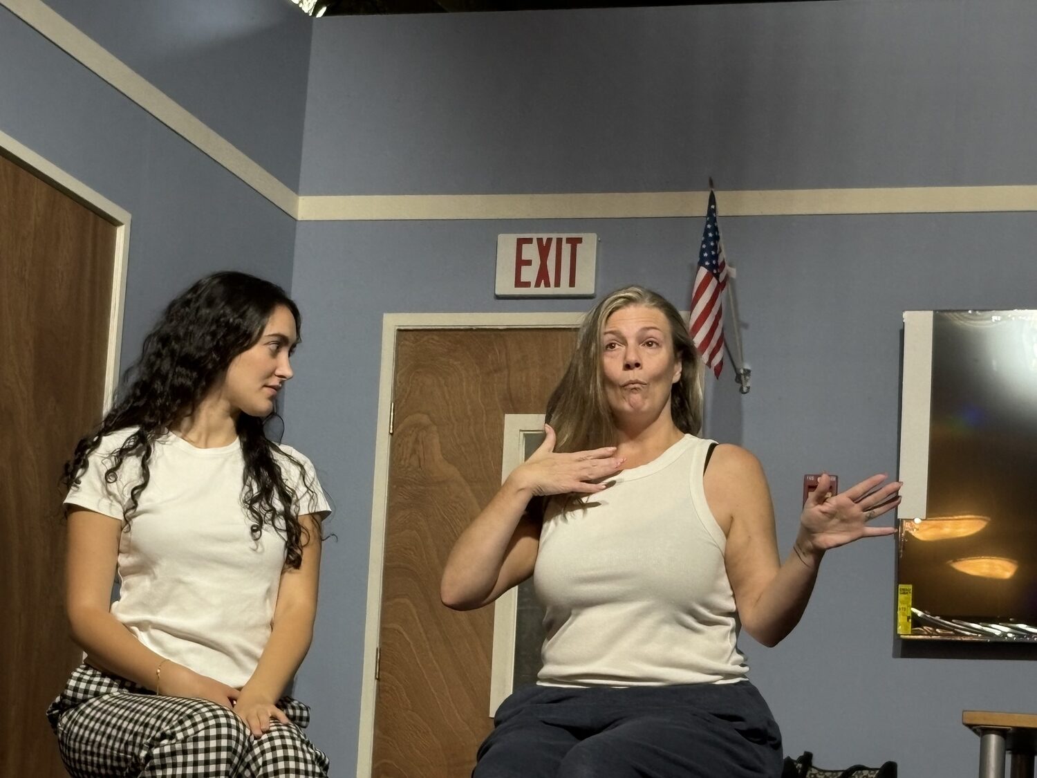 Molly Brennan and Lindsey Sanchez rehearse for Hampton Theatre Company's staging of 