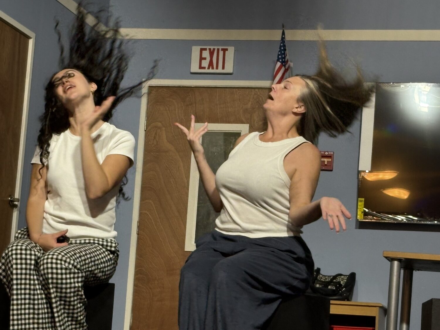Molly Brennan and Lindsey Sanchez rehearse for Hampton Theatre Company's staging of 