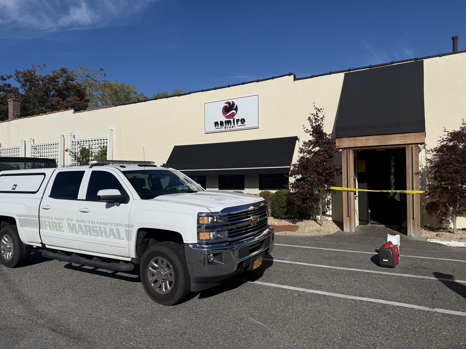 A working fire, caused by the spontaneous combustion of tempura flakes, was knocked out quickly at Namiro Sushi in Southampton Village, preventing what could have been a major disaster, thanks to quick action from the Southampton Village Police Department and Southampton Fire Department. COURTESY NAMIRO SUSHI