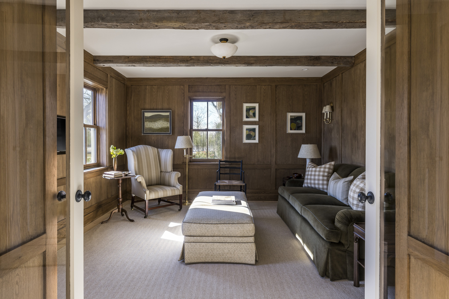Inside the den of 412 Hedges Lane in Sagaponack, which recently sold for $9.5 million. LENA YAREMENKO