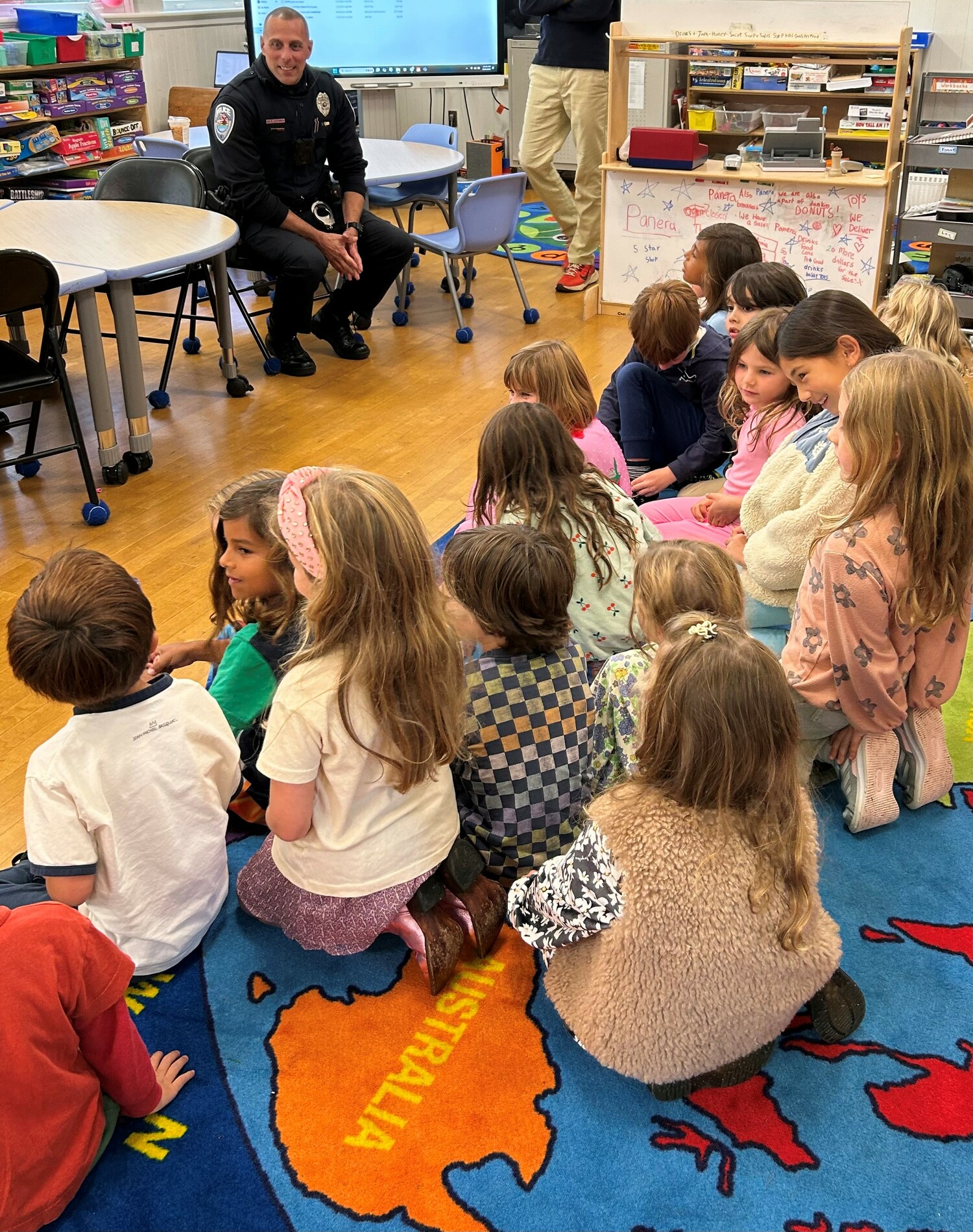 Southampton Town Police Officer Eugene LaFurno visited the Sagaponack School on October 9 to talk with the students about stranger awareness. COURTESY SAGAPONACK SCHOOL