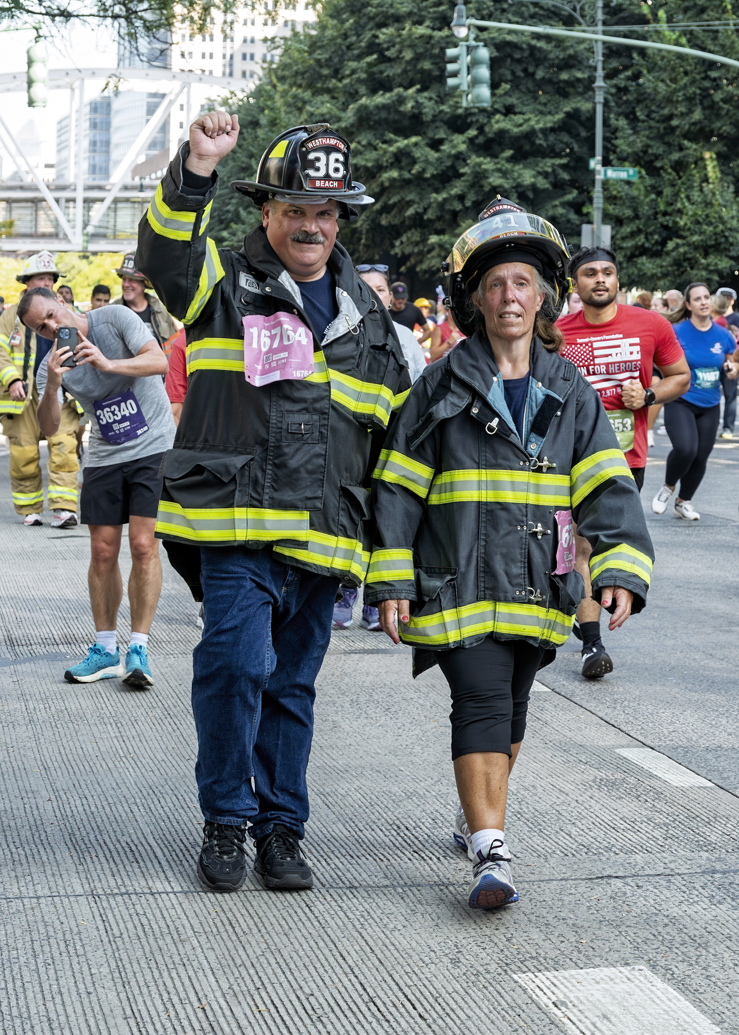 The Westhampton Beach Fire Department participated in the 2025 Tunnel2Towers Walk/Run on Sunday, September 28. The five K event is a fundraiser for the Stephen Siller Tunnel2Towers Foundation, which builds adaptive homes for disabled veterans and offers financial assistance to Gold Star families. In addition they support the families of first responders killed in the line of duty. It was announced at the starting line that forty thousand people participated this year. Donations to the foundation can be made at https://t2t.org/donate. COURTESY WESTHAMPTON BEACH FIRE DEPARTMENT