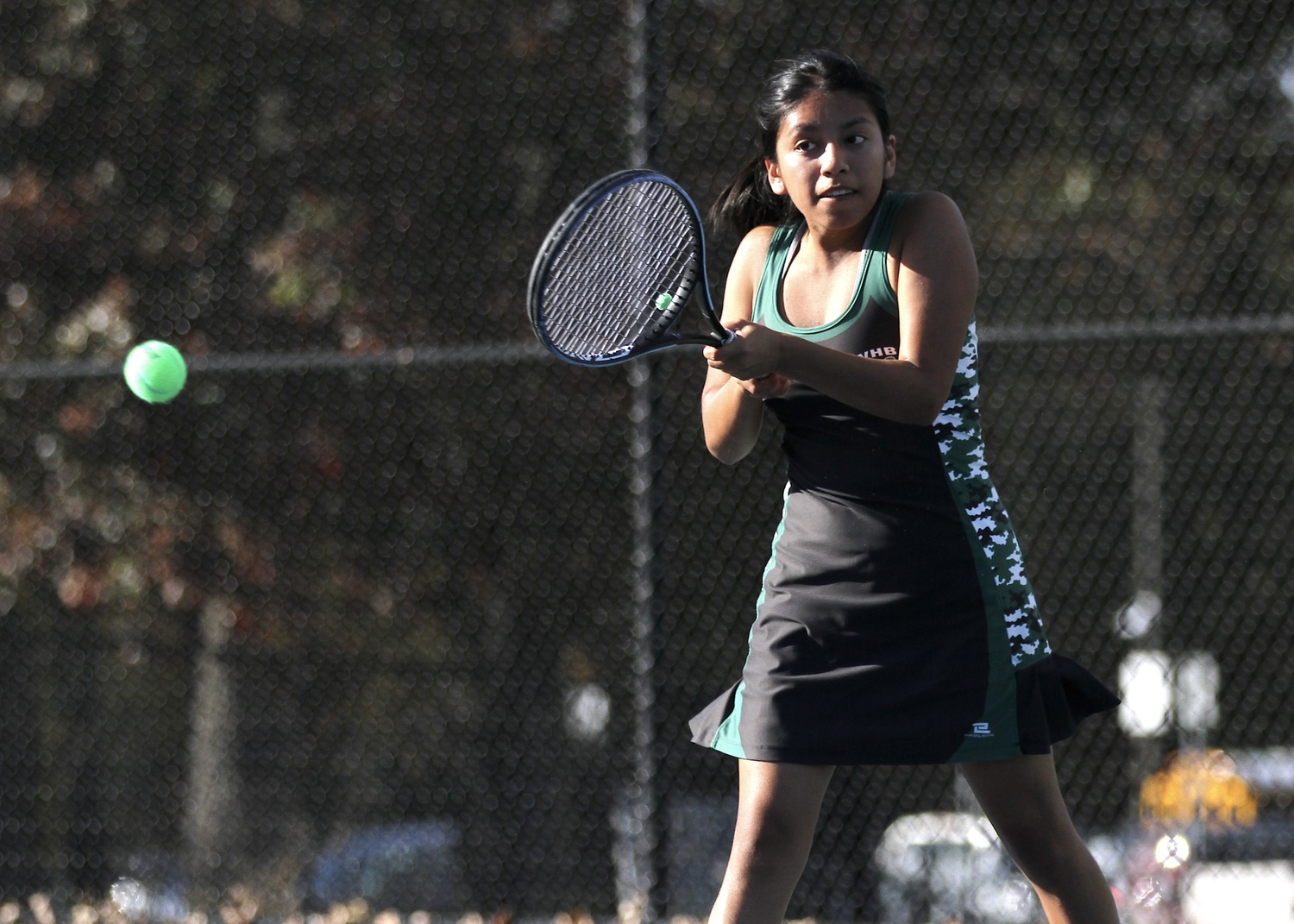 Westhampton Beach senior Abigail Gomez pushes the ball back over the net. DESIRÉE KEEGAN