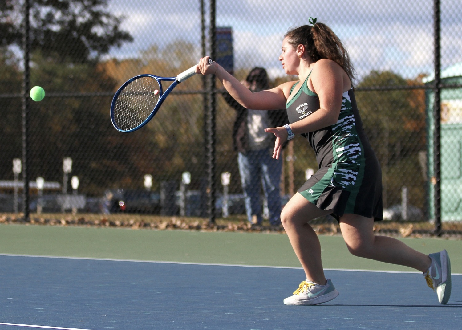Westhampton Beach sophomore Ali Brandi powers the ball back over the net. DESIRÉE KEEGAN