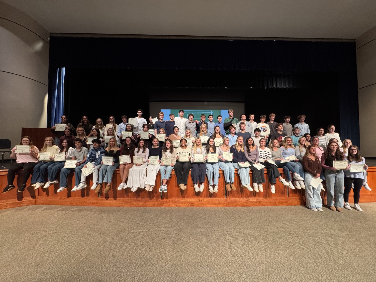 Seventy-two Westhampton Beach High School students were recently inducted into the school’s math , science  and world language honor societies during an induction ceremony. COURTESY WESTHAMPTON BEACH SCHOOL DISTRICT