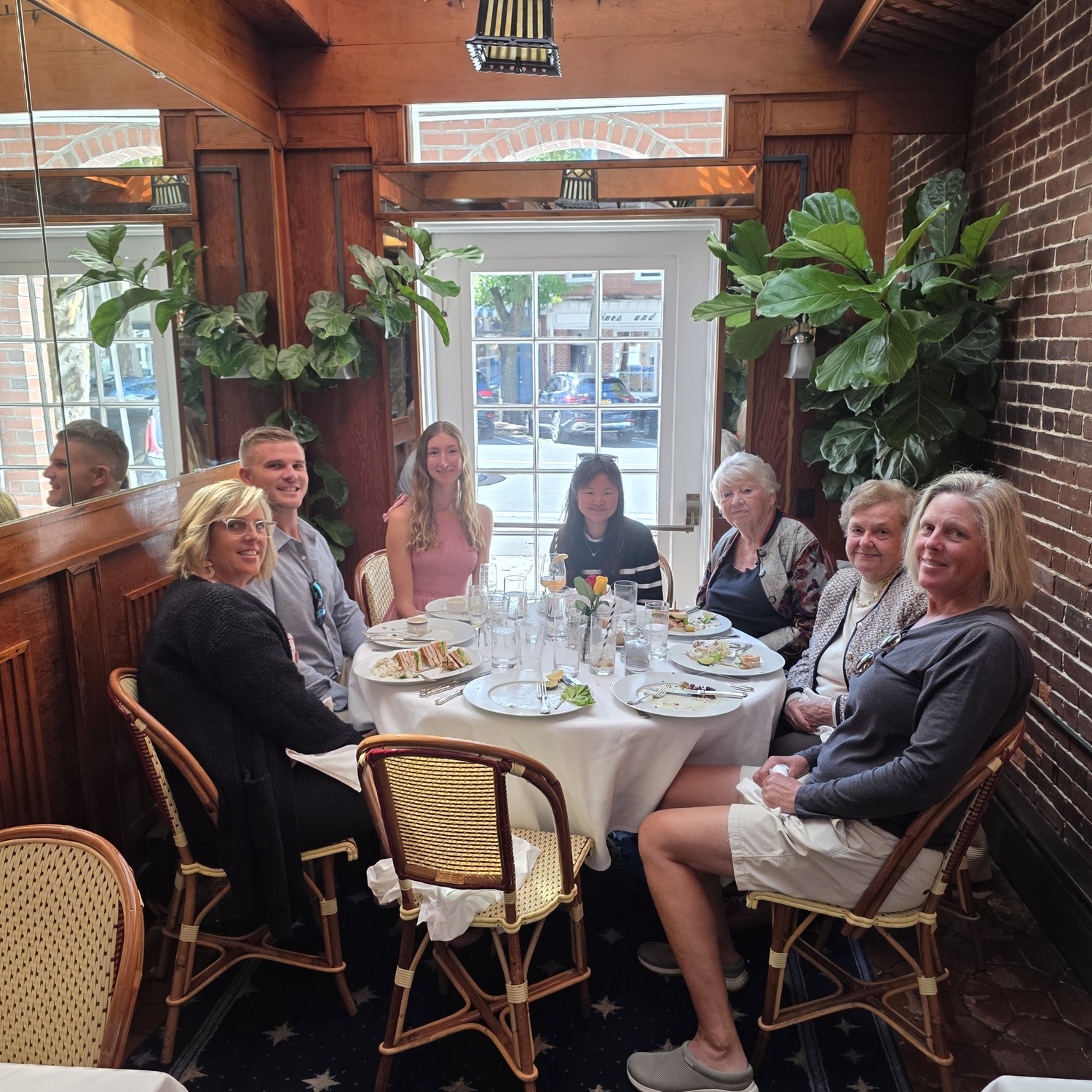 Janet Jaeger, third from right, of Sag Harbor recently celebrated her 90th birthday surrounded by her  family at the American Hotel. COURTESY CARL SWEZEY