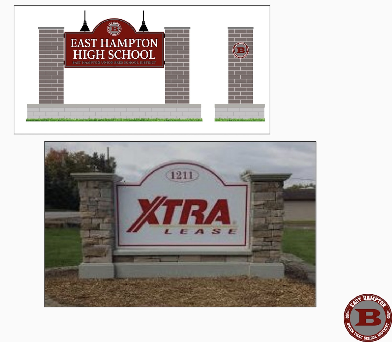 East Hampton High School's welcome sign will be replaced with a non-electric sign similar to what is seen here. EAST HAMPTON SCHOOL DISTRICT