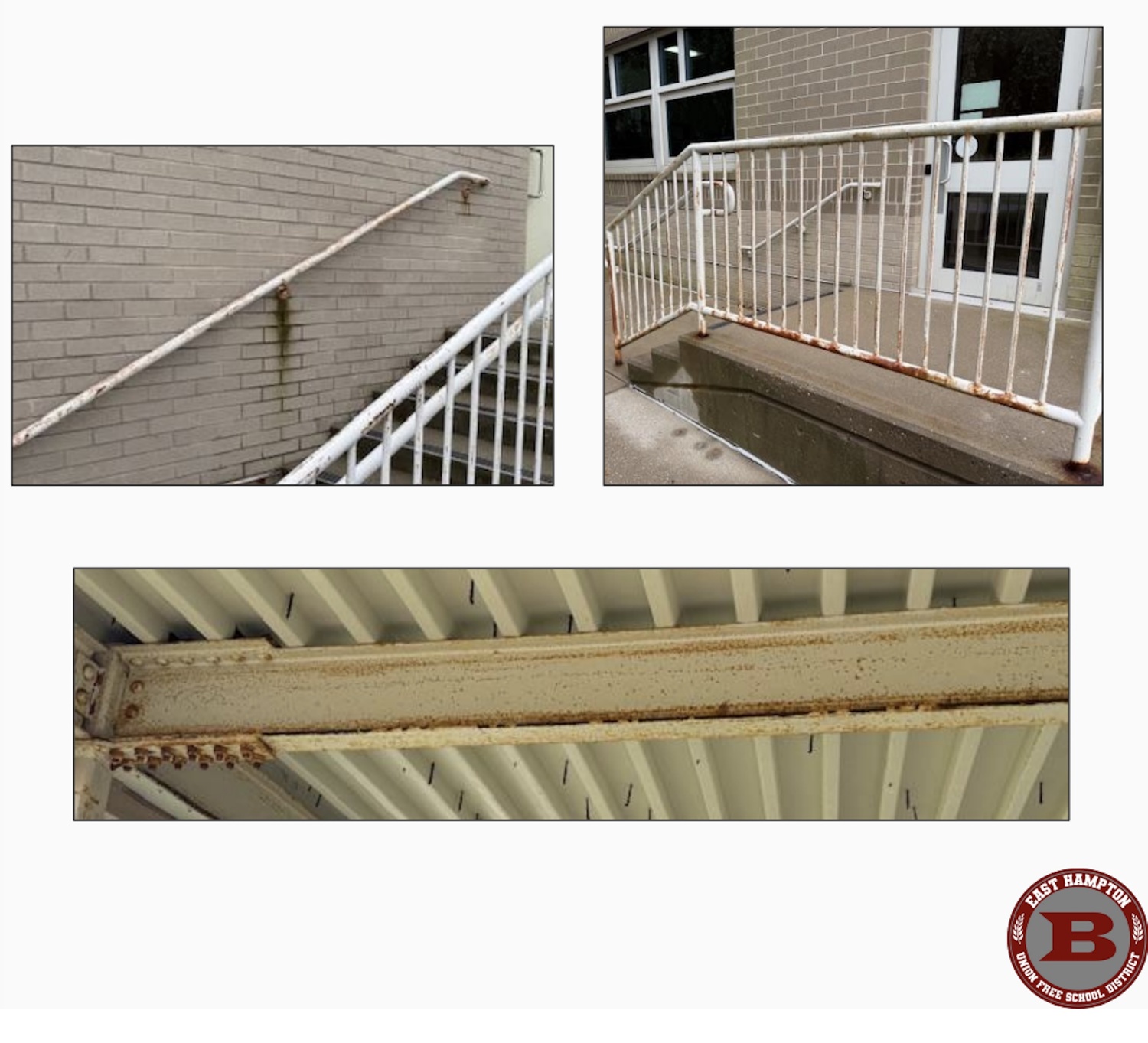 Exterior railing at East Hampton High School will be repaired and repainted. EAST HAMPTON SCHOOL DISTRICT