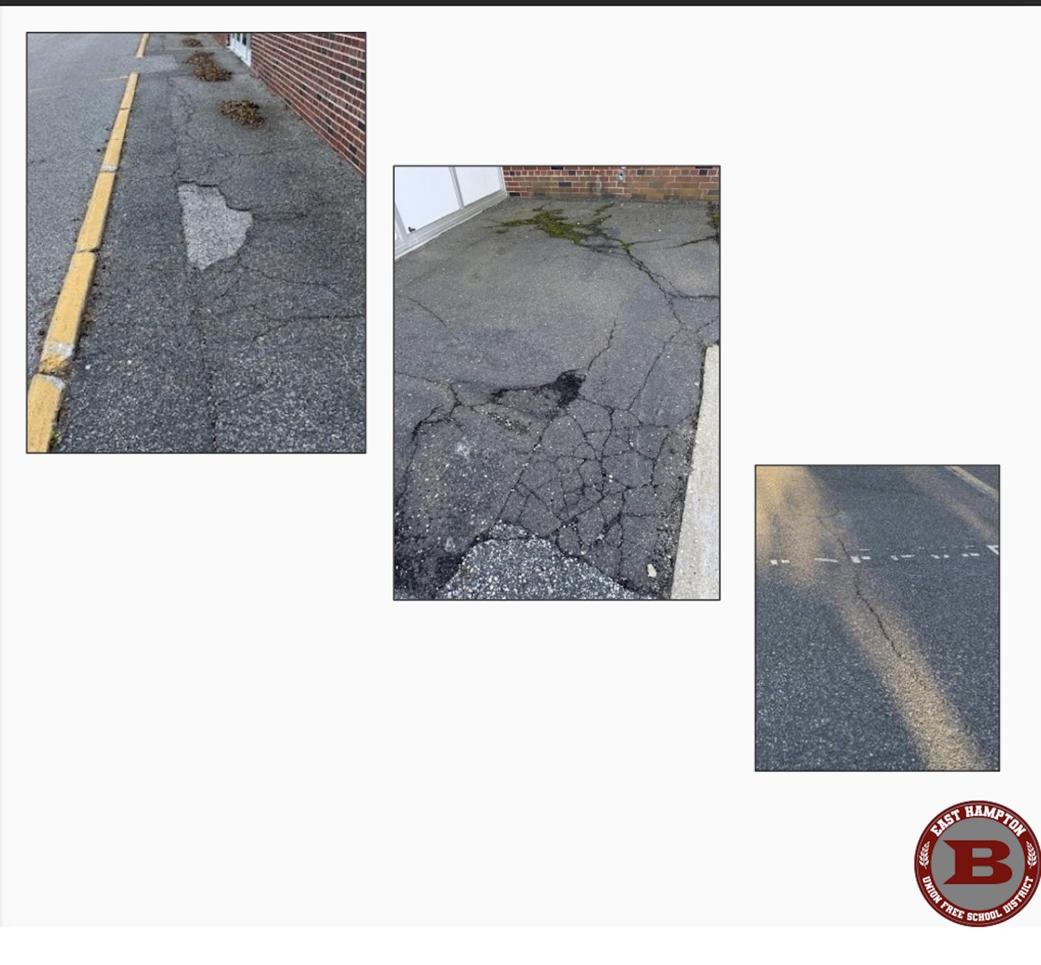 East Hampton Middle School parking lot and sidewalk cracks in the asphalt will be repaired with concrete. EAST HAMPTON SCHOOL DISTRICT