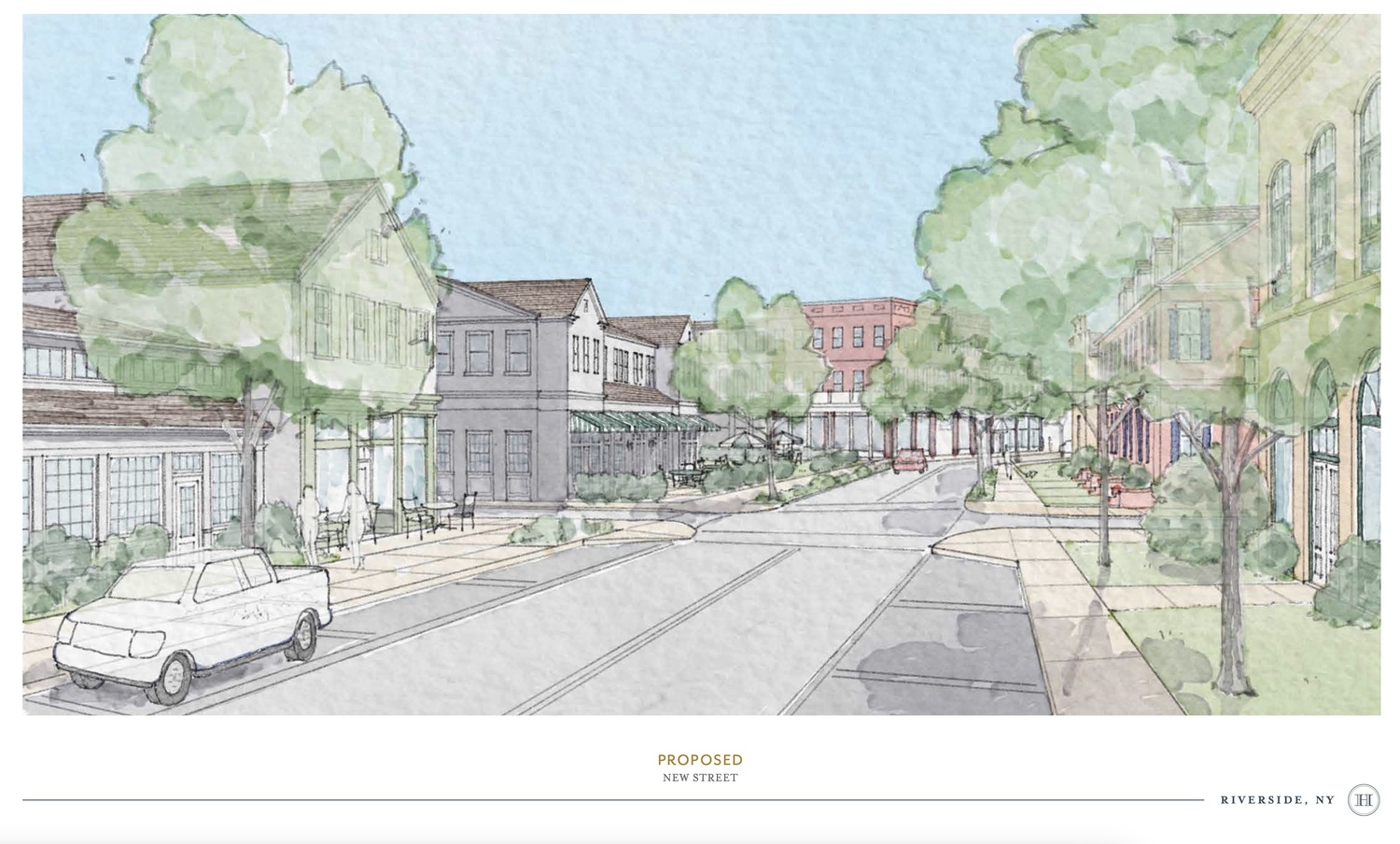 A street level view of what the town's consultants have envisioned the new blocks of mixed-use commercial and residential development. HISTORICAL CONCEPTS