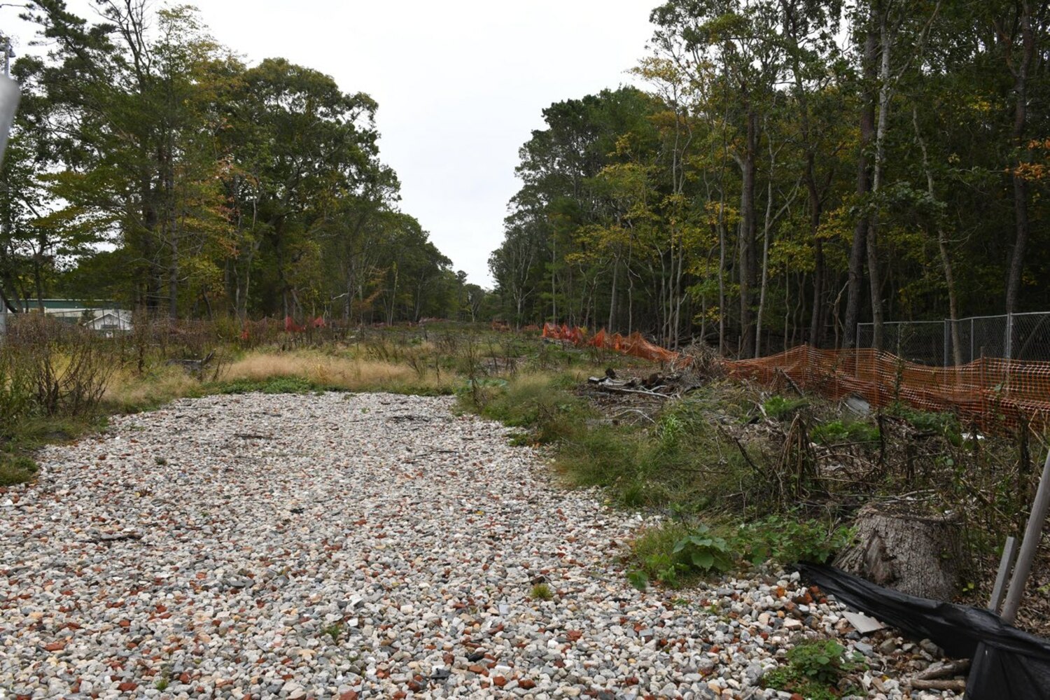 The overgrown lot on Abrahams Path, where the Town Board planned to build a new senior center. The Town Board voted to sever ties with the architects at a recent work session on Tuesday, October 14. Supervisor Kathee Burke-Gonzalez announced the town plans to reimagine the project and make it more of a community center. DOUG KUNTZ