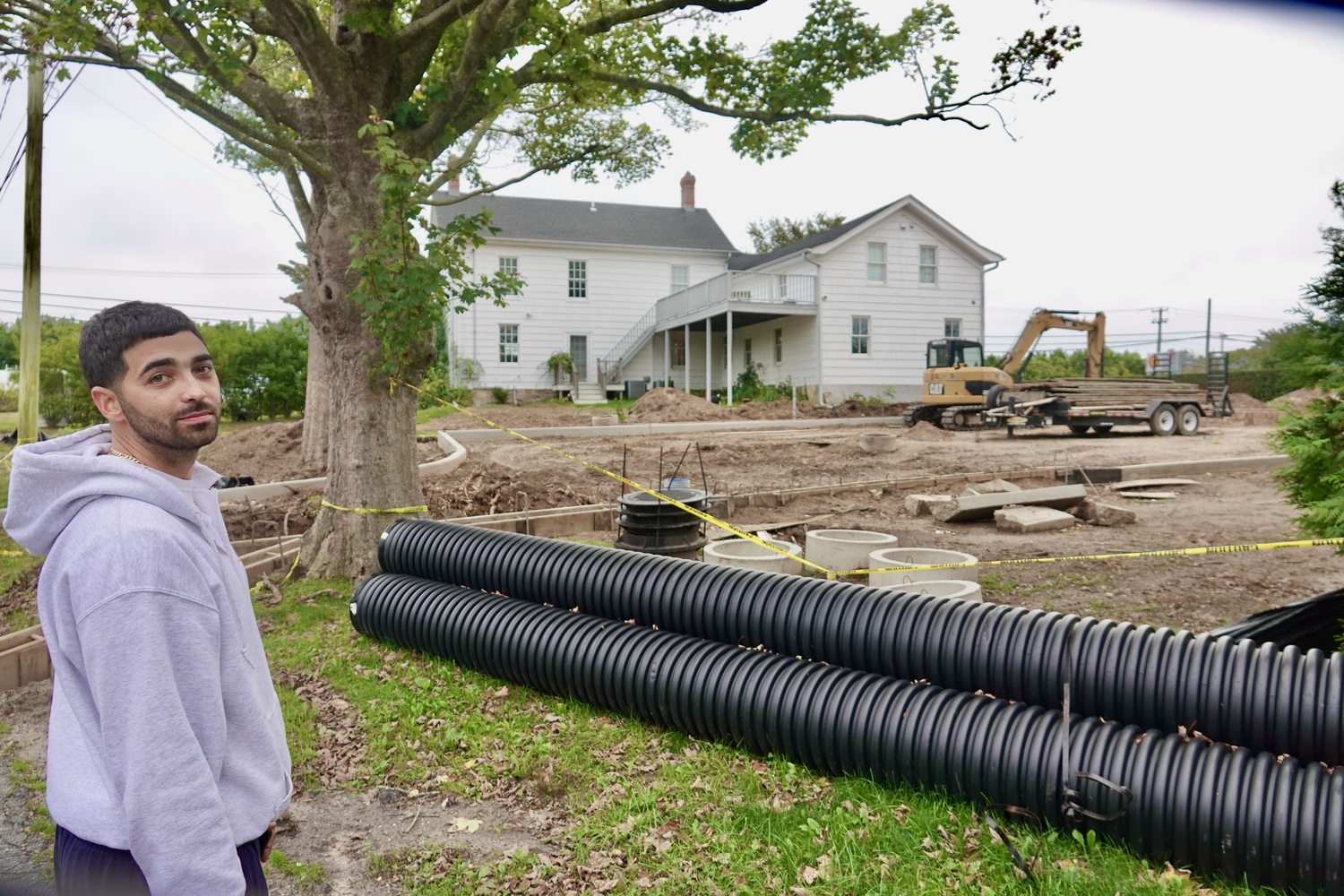 Albert Capraro is in the midst of extensive new site work at his property in Water Mill, which was required by the Southampton Town Planning Board as a condition of the approval for the cannabis dispensary he and his wife, Ashley, plan to open this fall. MICHAEL WRIGHT