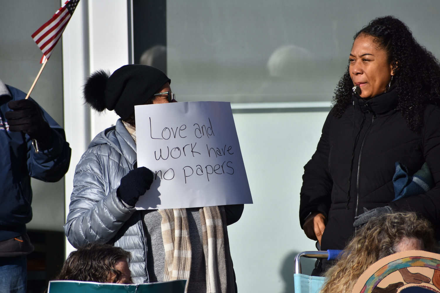 Residents angered by ICE detentions last week held demonstrations in Westhampton on Friday. BRENDAN O'REILLY
