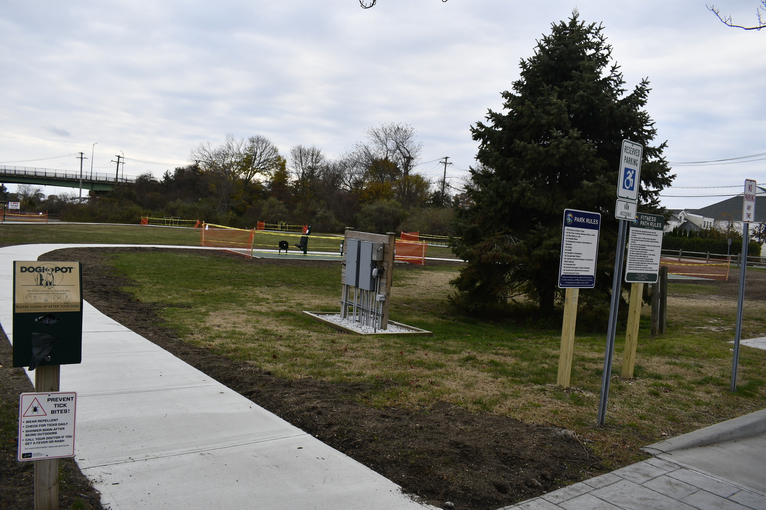 The Shinnecock Canal Maritime Park fitness park, located adjacent to the Parks and Recreation administration offices at 6 Newtown Road in Hampton Bays, is just about completed.  DREW BUDD