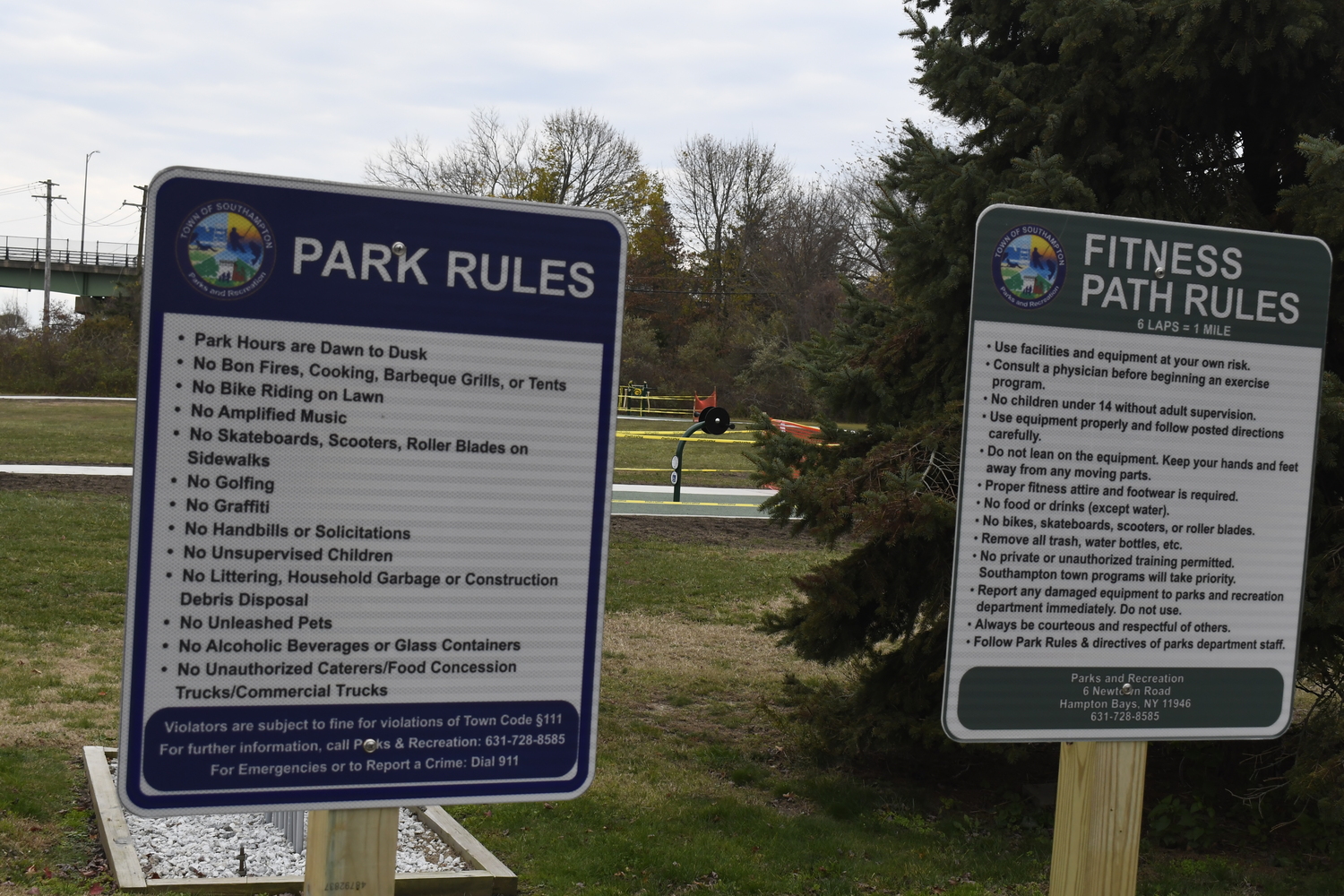 The Shinnecock Canal Maritime Park fitness park, located adjacent to the Parks and Recreation administration offices at 6 Newtown Road in Hampton Bays, is just about completed.  DREW BUDD