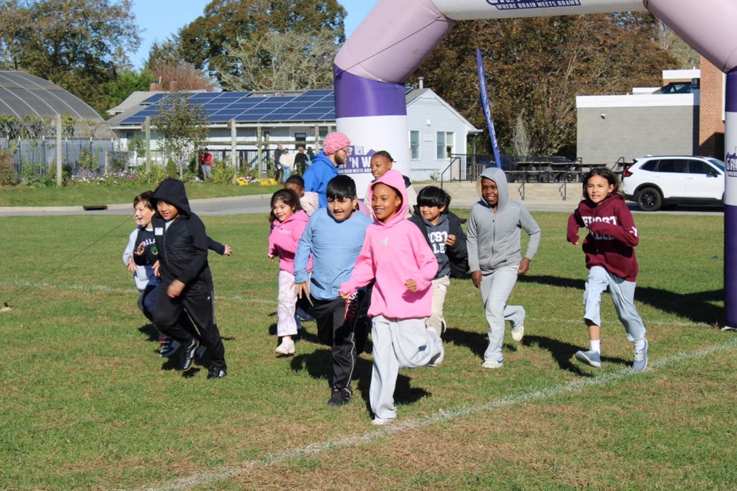 Bridgehampton School students line up at the starting line for the Grit N’ Whit obstacle course. COURTESY BRIDGEHAMPTON SCHOOL DISTRICT