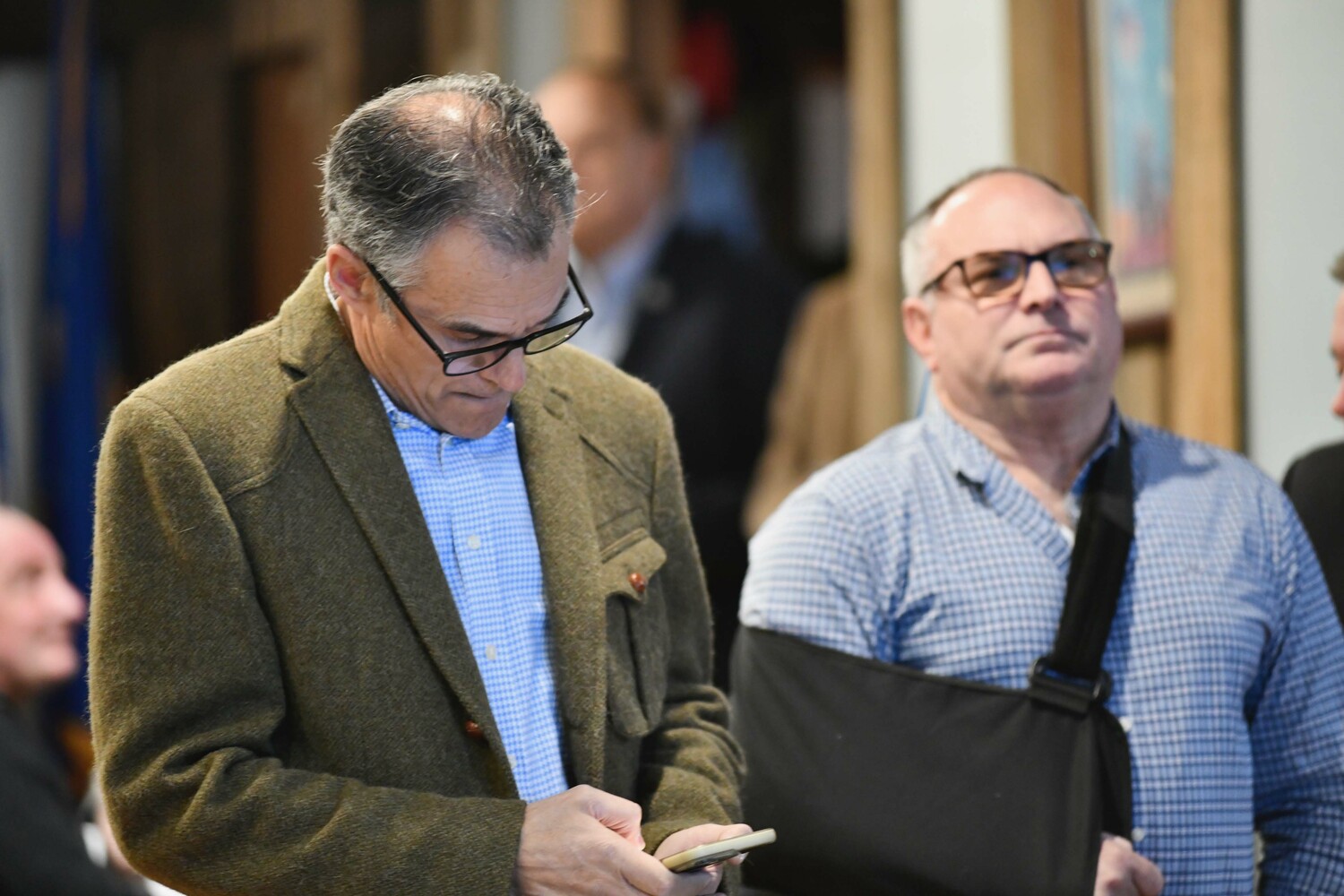Southampton Town Trustee candidate Bill Parash and incumbent Scott Horowitz at the VFW in Westhampton Beach on Tuesday night.  DANA SHAW