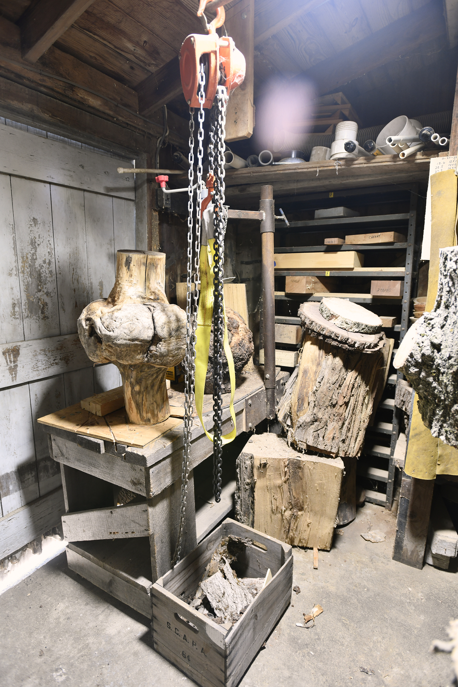 John Halsey collects wood from various sources, and is even willing to work with asymmetrical burls, which are challenging but can yield unique results. DANA SHAW