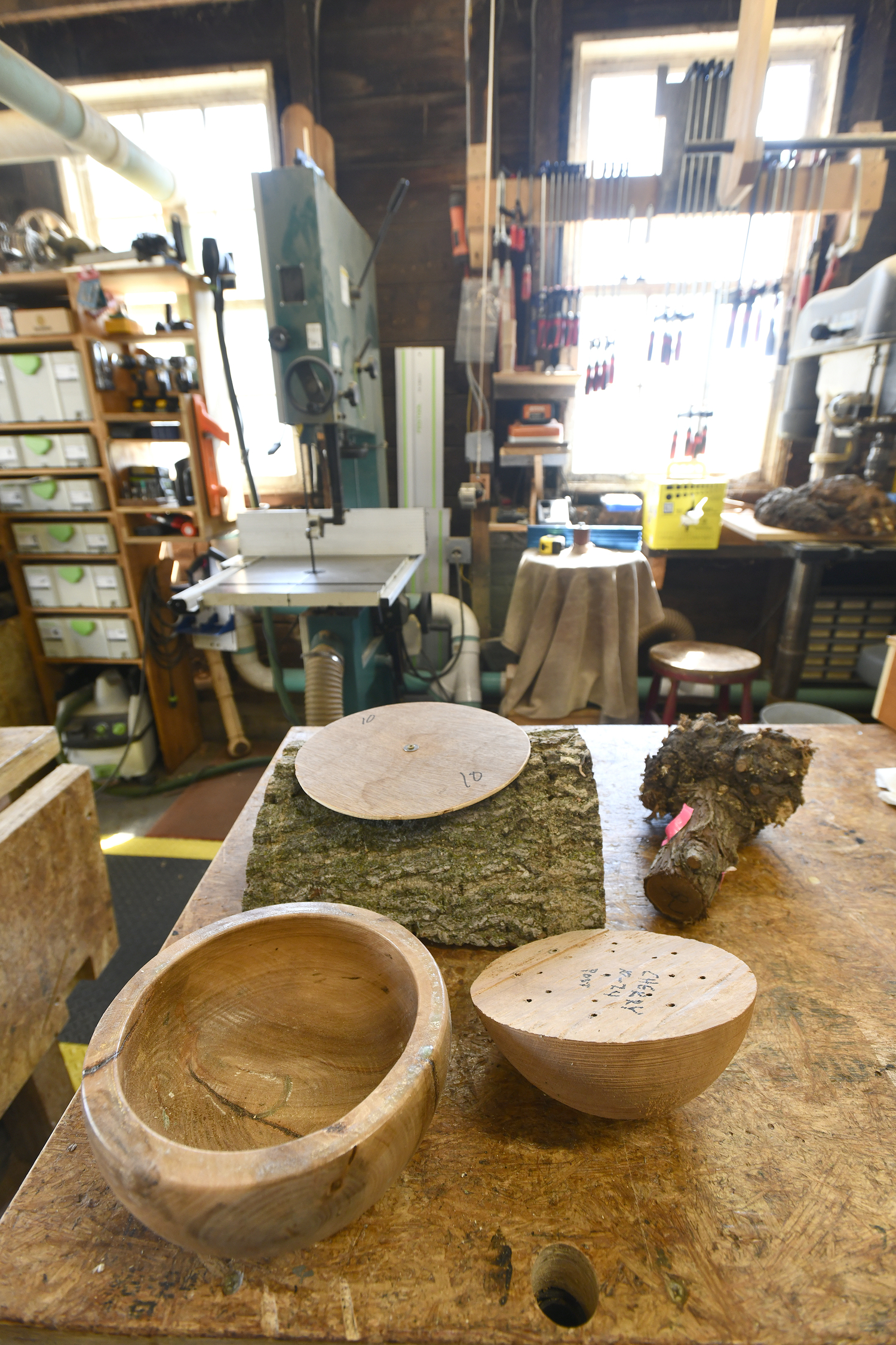 Several works in progress at John Halsey's wood shop. DANA SHAW