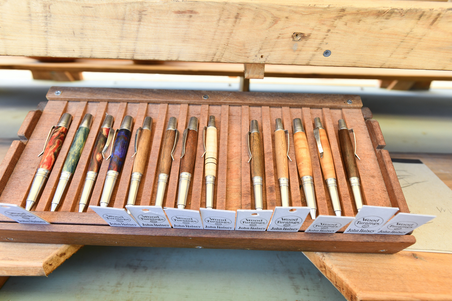 John Halsey uses wood turning techniques to make beautiful pens, in addition to bowls. DANA SHAW