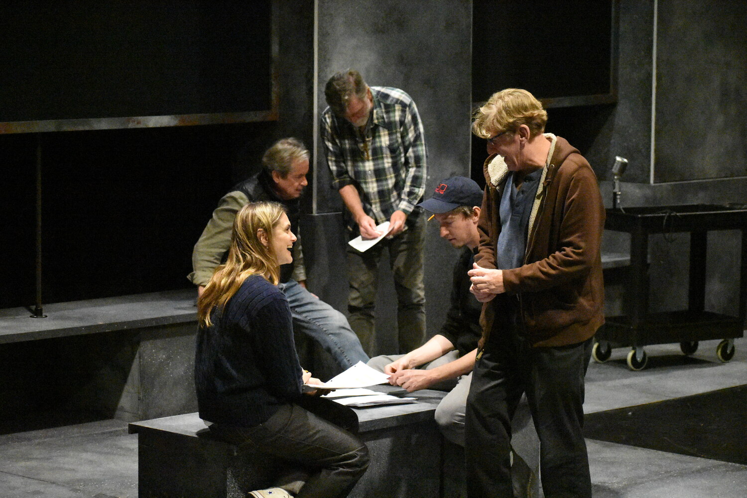 The cast and crew rehearsing 