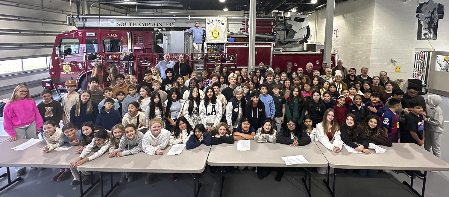 Southampton Rotary along with over 70 students from the Southampton and Bridgehampton Opening Act, Early Act and Interact Clubs packed over 150 food boxes for Heart of the Hamptons on Thursday morning at the Southampton Fire Department Hampton Road Fire House.