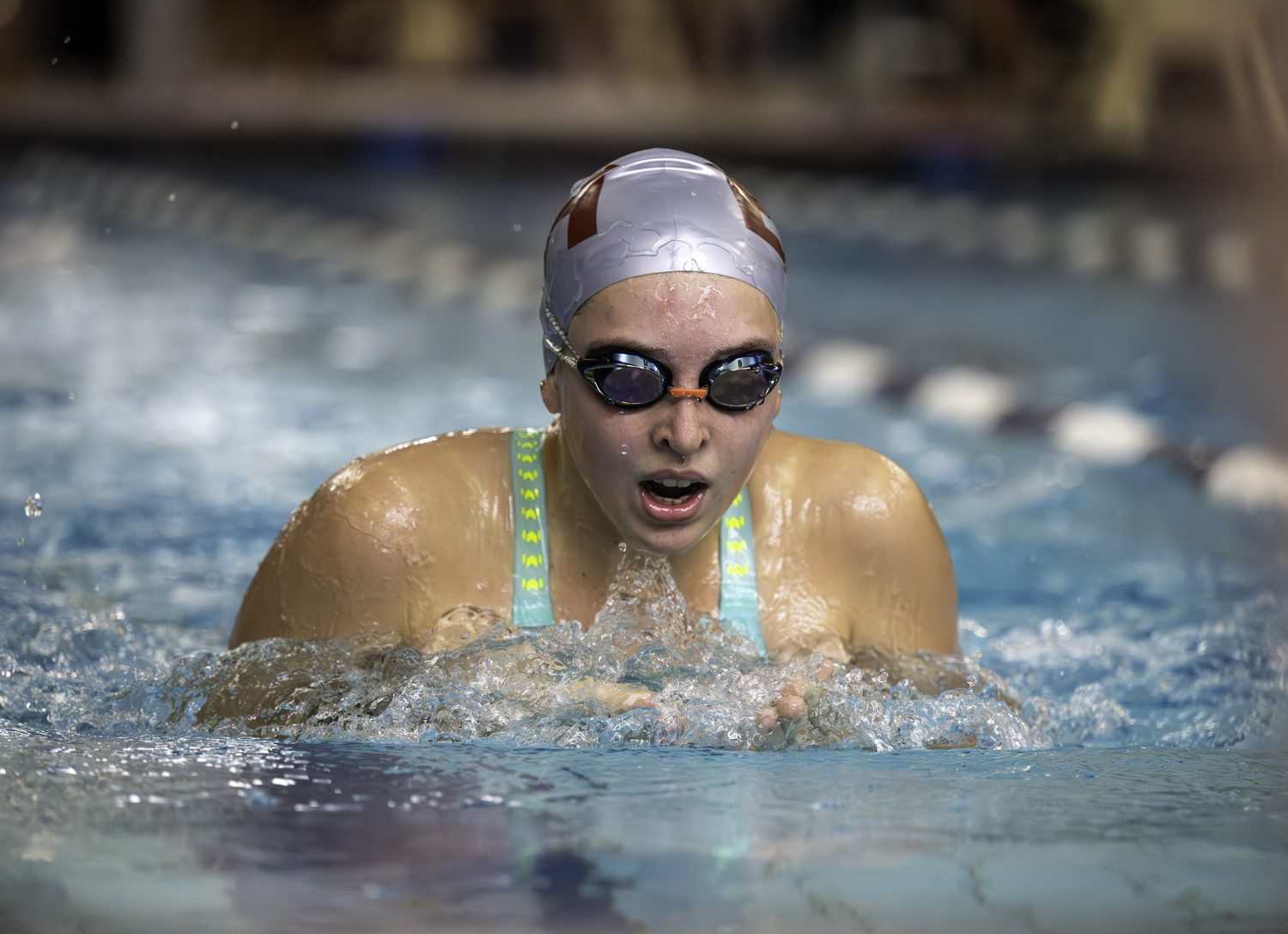 Lizzy Daniels doing the breaststroke portion of the 200-yard IM.  MARIANNE BARNETT