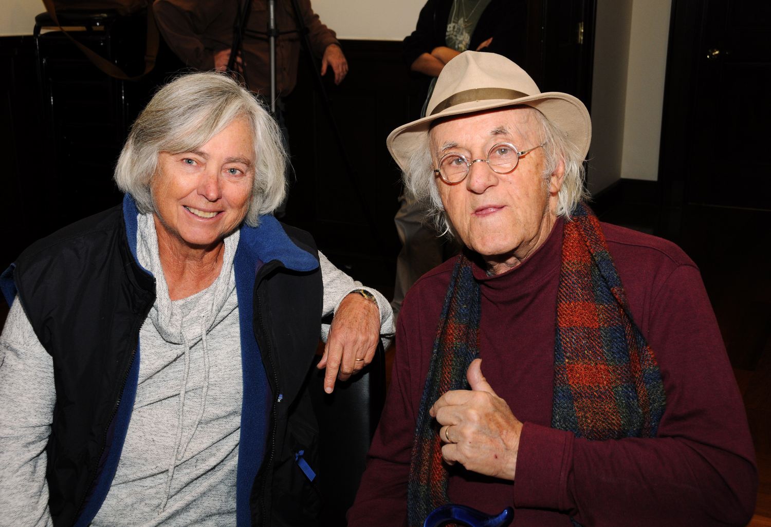 Chris Ganitsch and Hugh King at the East Hampton Library's final event in the 2025 Tom Twomey Series,  “Biography as Pilgrimage: On the Trail of Peter Matthiessen.” with author Lance Richardson  on Saturday.    RICHARD LEWIN