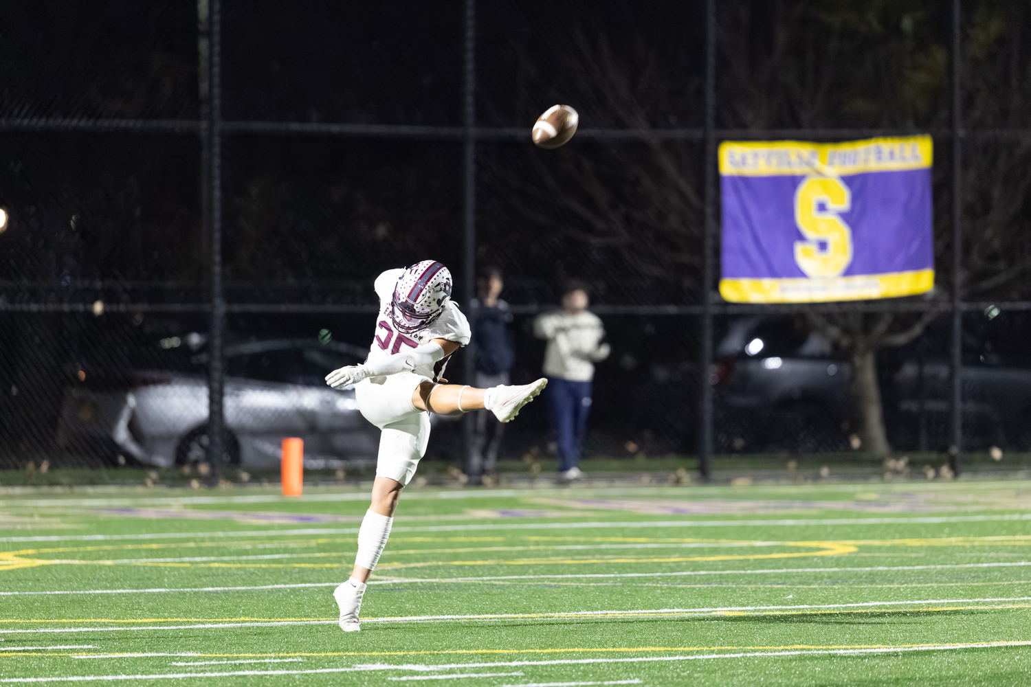 East Hampton senior Manny Morales kicks off.  RON ESPOSITO