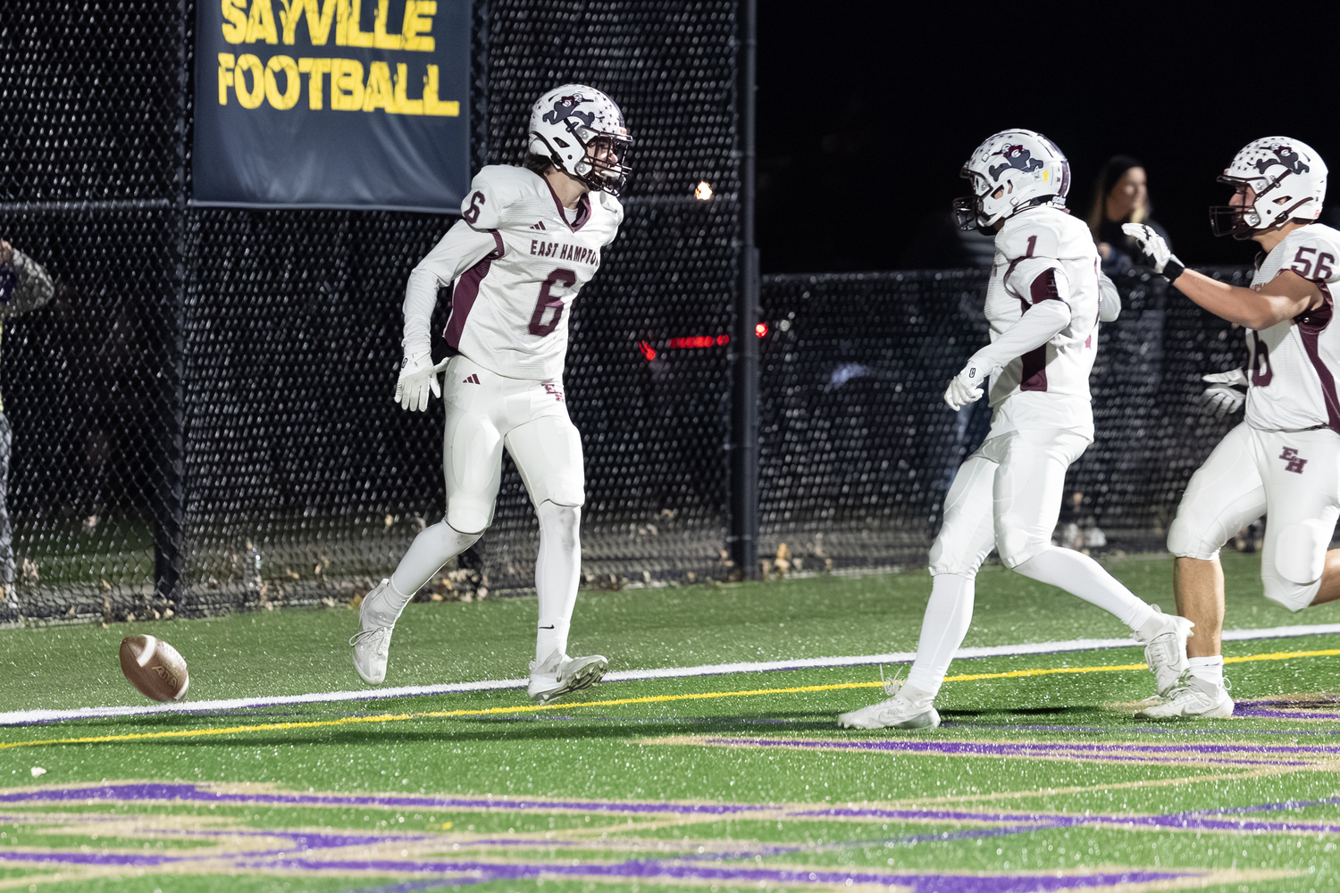 Livs Kuplins is fired up after his 52-yard touchdown on Friday night gave East Hampton a 13-7 lead. RON ESPOSITO