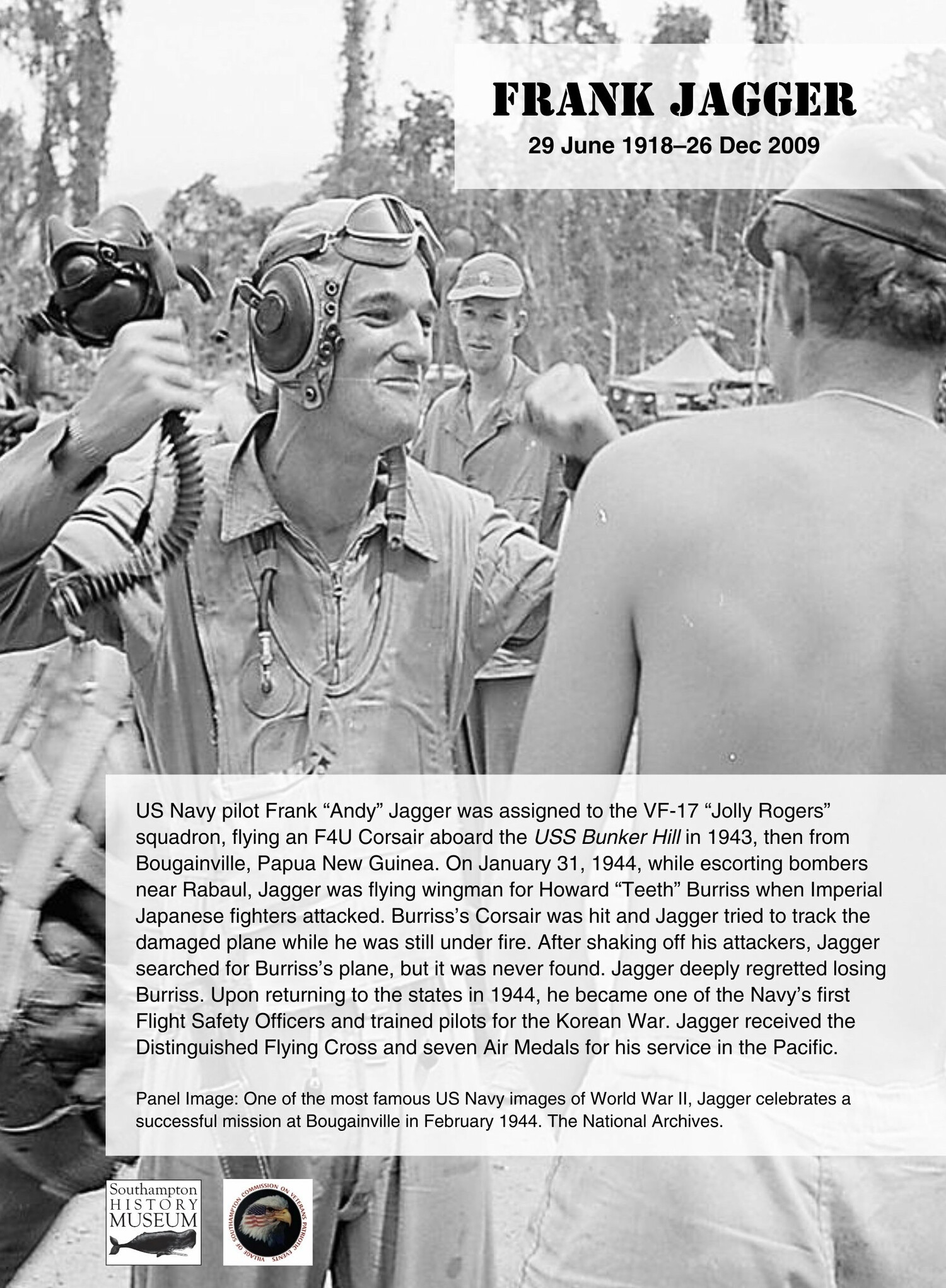 Panel of Southampton resident and World War II veteran Frank Jagger that will be on display at the Southampton Cultural Center. COURTESY BONNIE GRICE