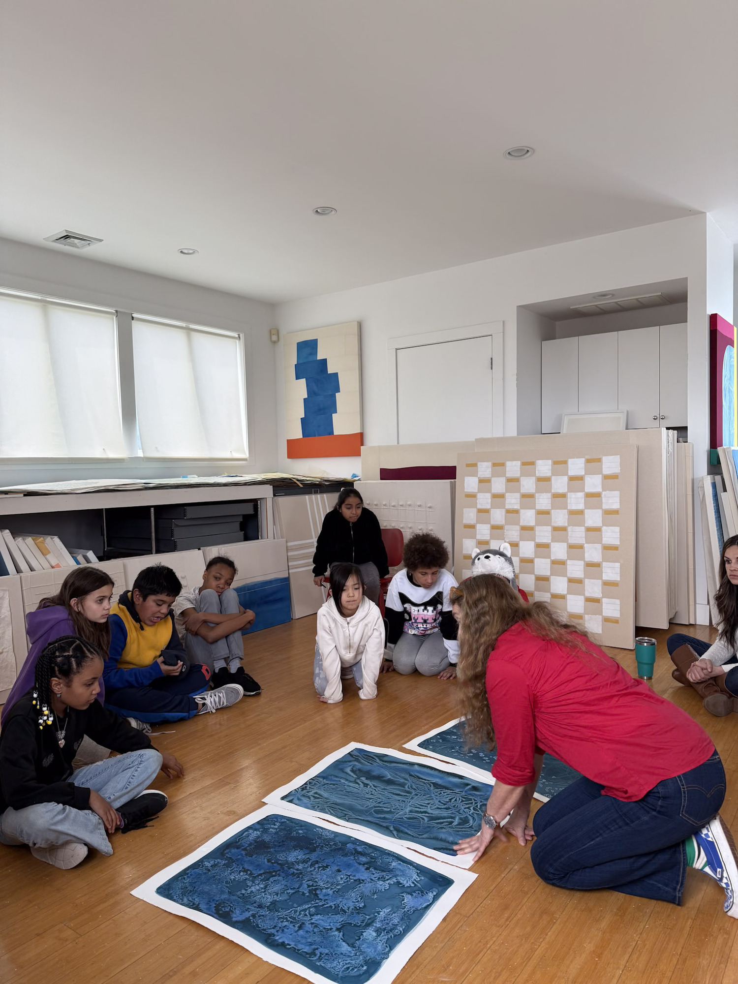 Bridgehampton School students visiting Bastienne Schmidt for Student Art Festival. KAYLA MATTERS