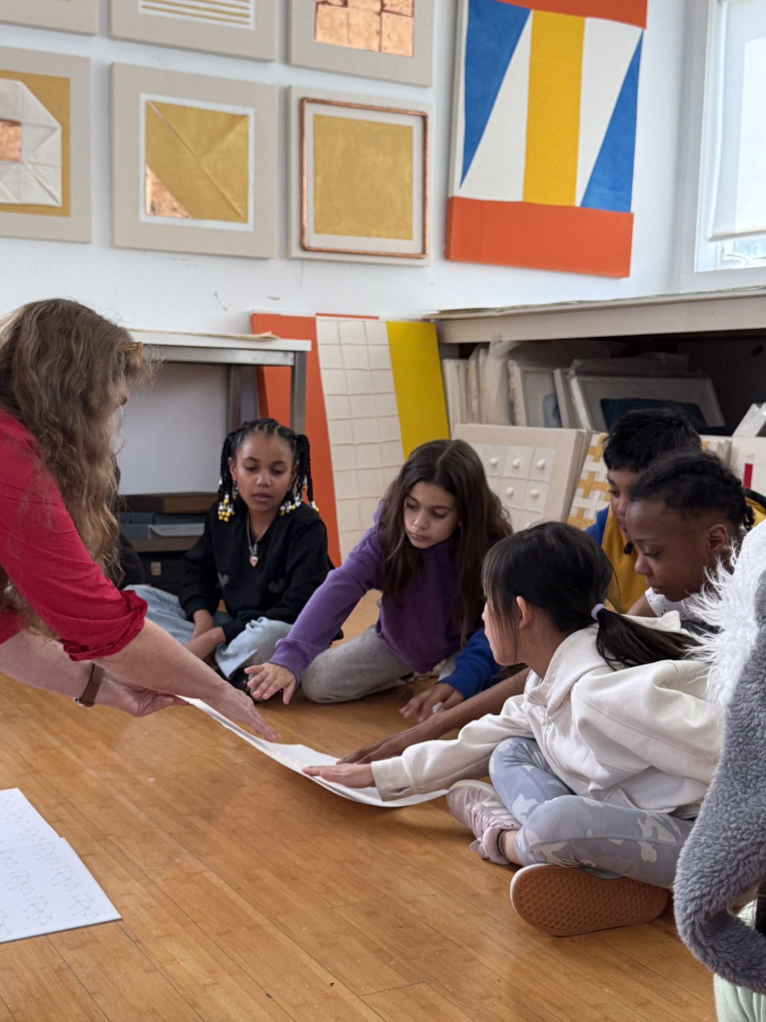 Bridgehampton School students visiting Bastienne Schmidt for Student Art Festival. KAYLA MATTERS