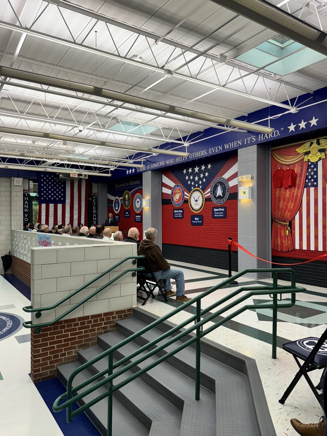 The East Quogue School hosted a special Veterans Day celebration on Monday, November 10, honoring local veterans and commemorating the grand opening of the school's new Hallway of Heroes. COURTESY EAST QUOGUE SCHOOL