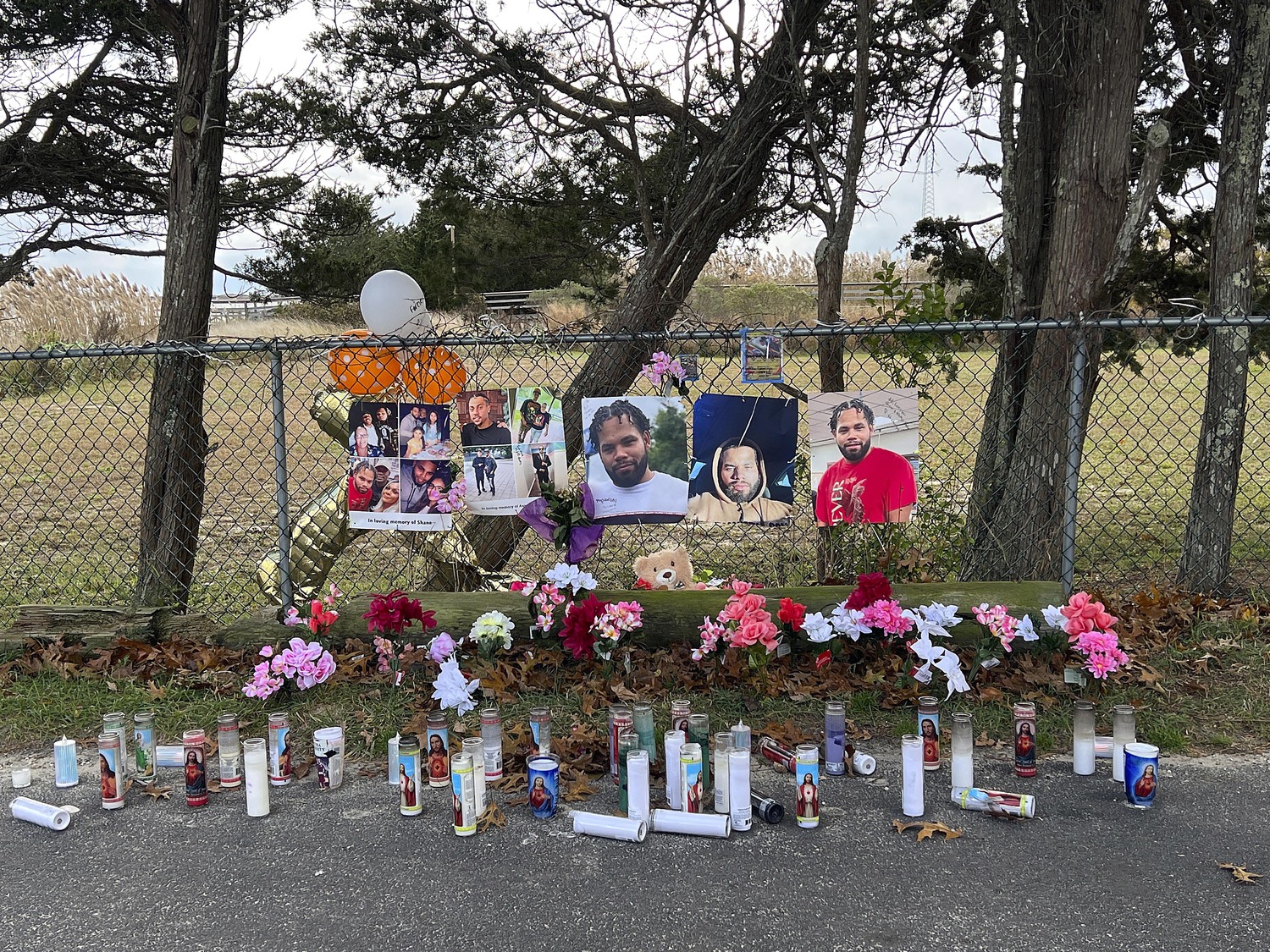 A memorial for Shane Garcia and his friend, Aaron Montemarano, at the end of Shinnecock Road in Hampton Bays.  DANA SHAW