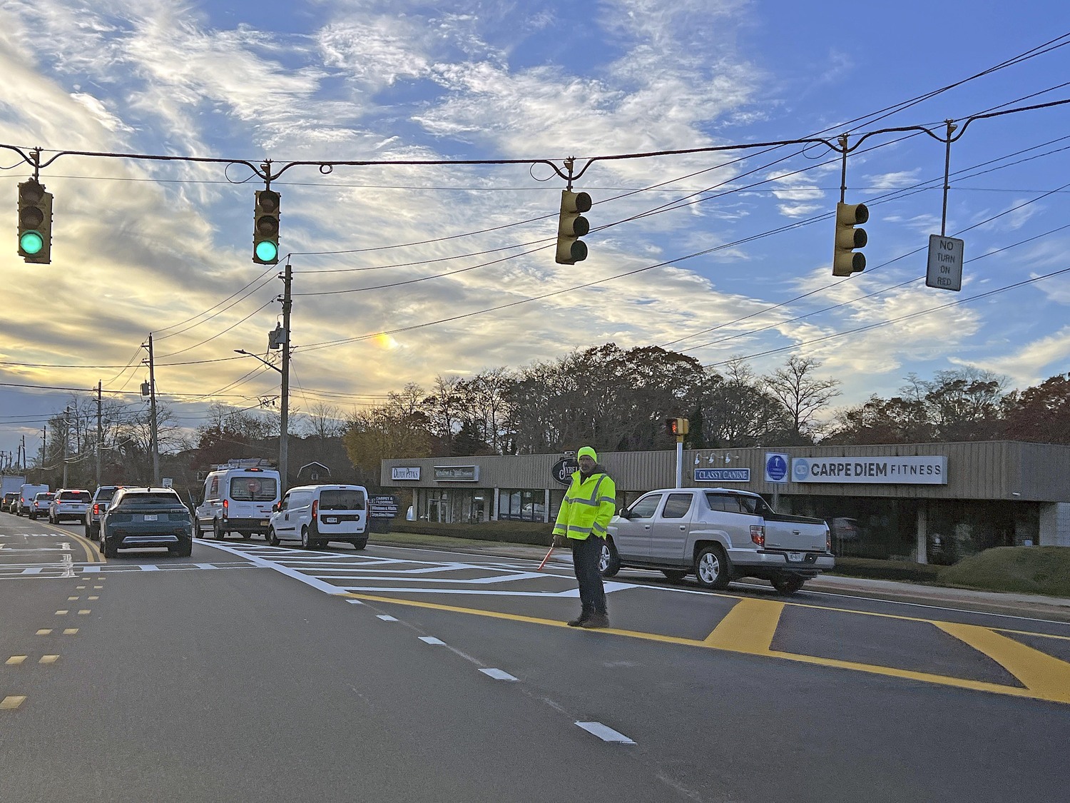 Southampton Town Highway Superintendent Charles McArdle at County Road 39 and Sandy Hollow Road on Tuesday afternoon.  DANA SHAW